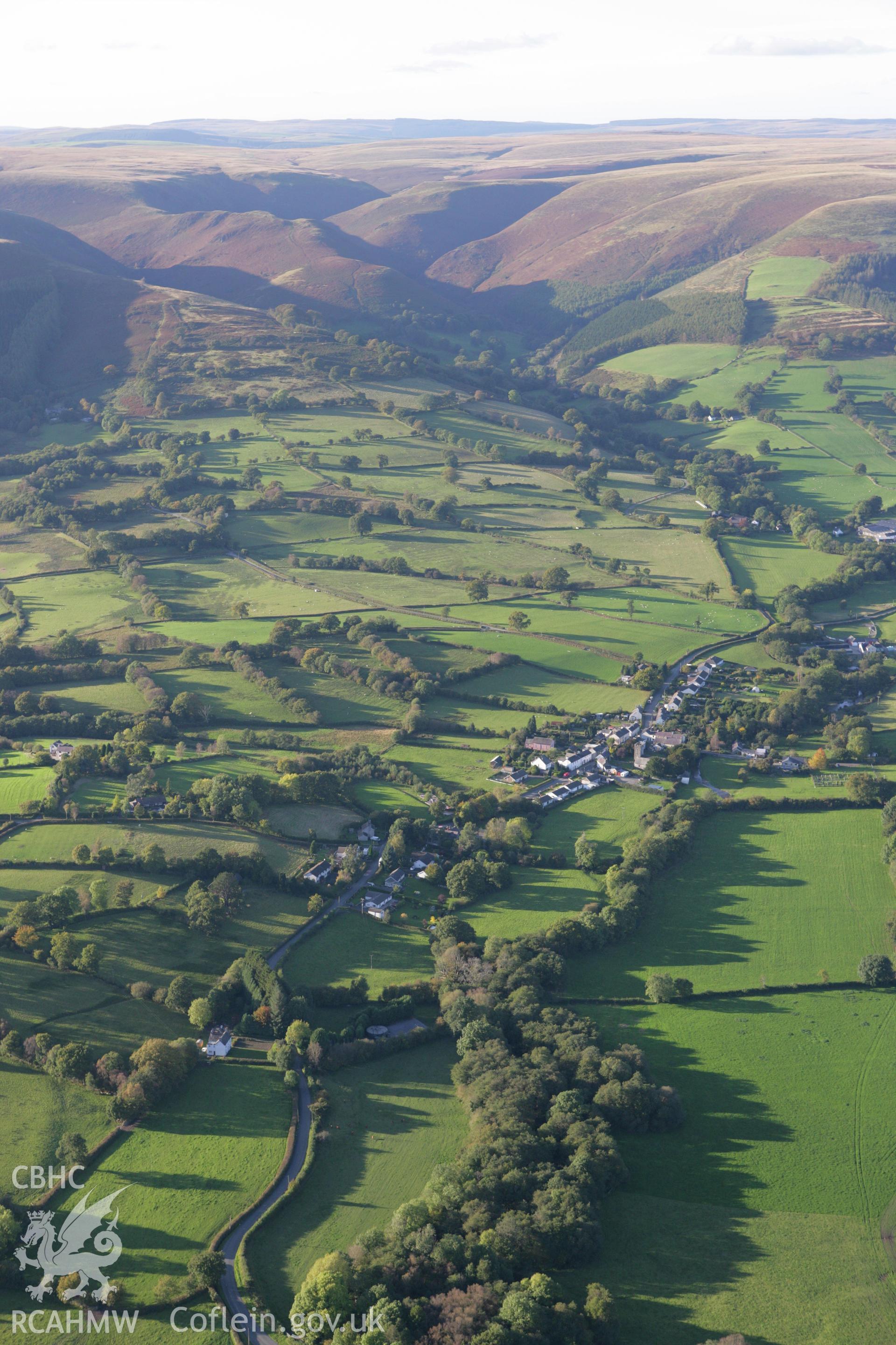 RCAHMW colour oblique photograph of Cilycwm, landscape view from south. Taken by Toby Driver on 04/10/2007.