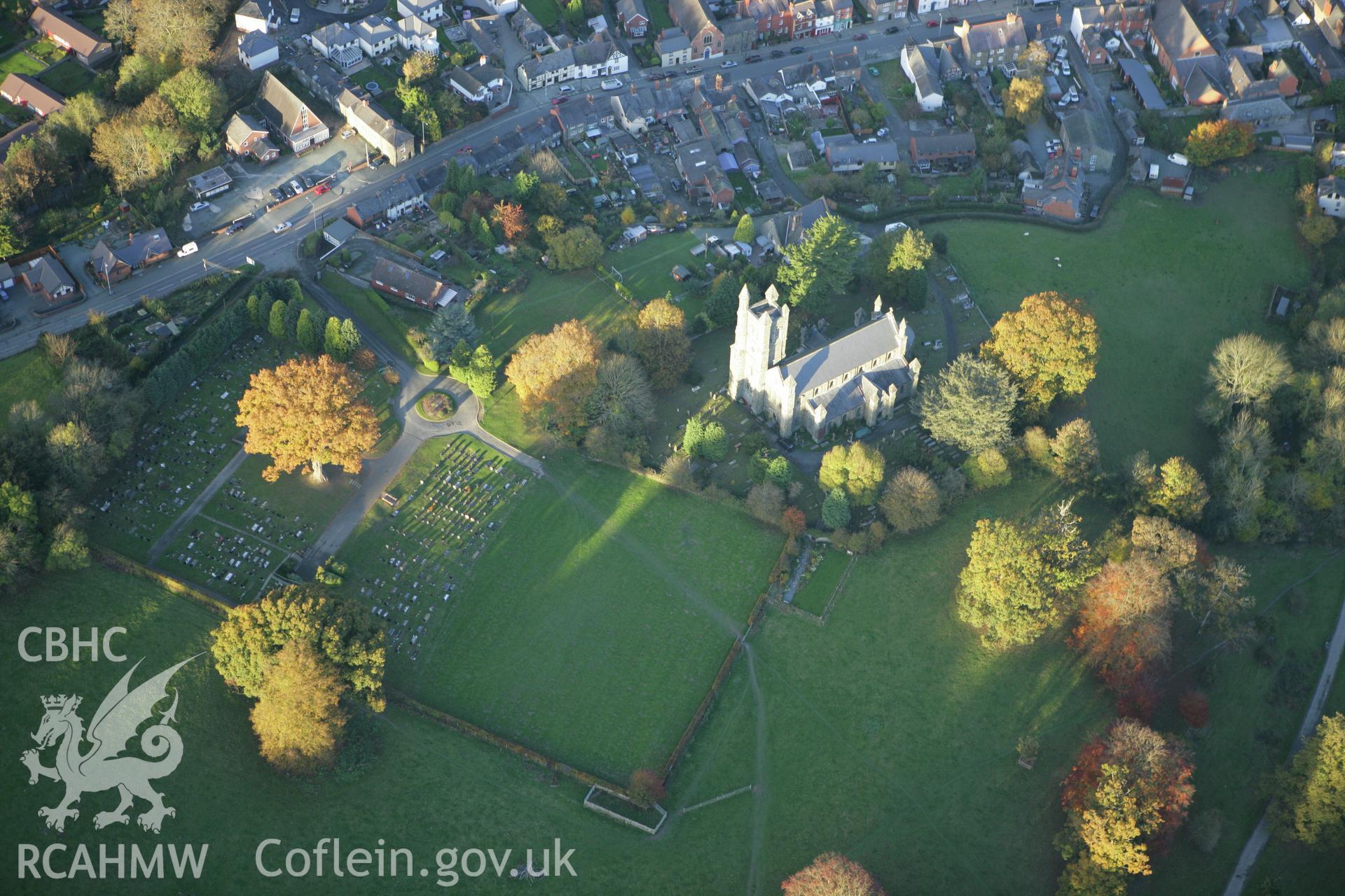RCAHMW colour oblique photograph of Christ Church, Welshpool. Taken by Toby Driver on 30/10/2007.