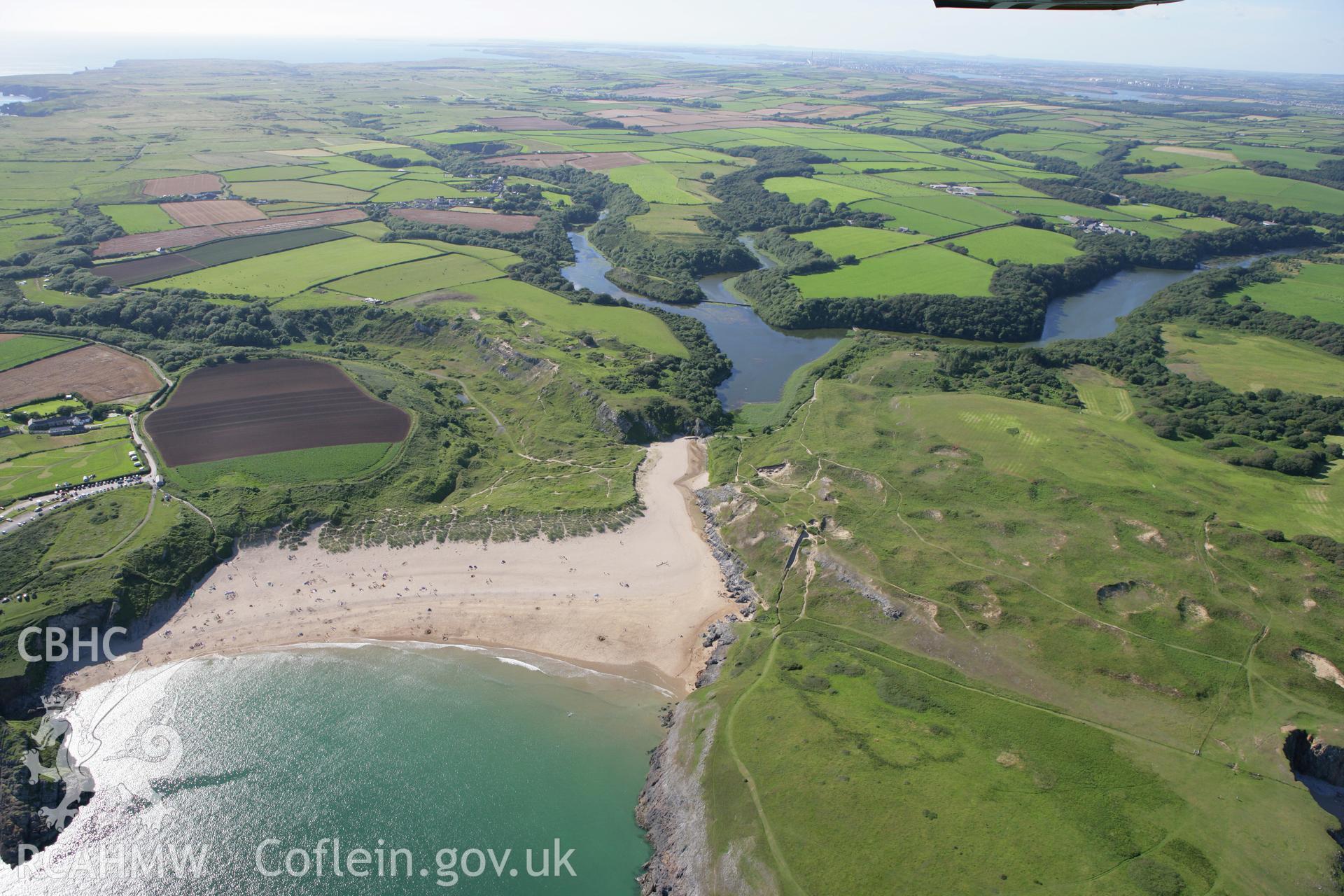 RCAHMW colour oblique aerial photograph of Stackpole Warren National Trust property, east of Bosherton, and the surrounding landscape. Taken on 30 July 2007 by Toby Driver