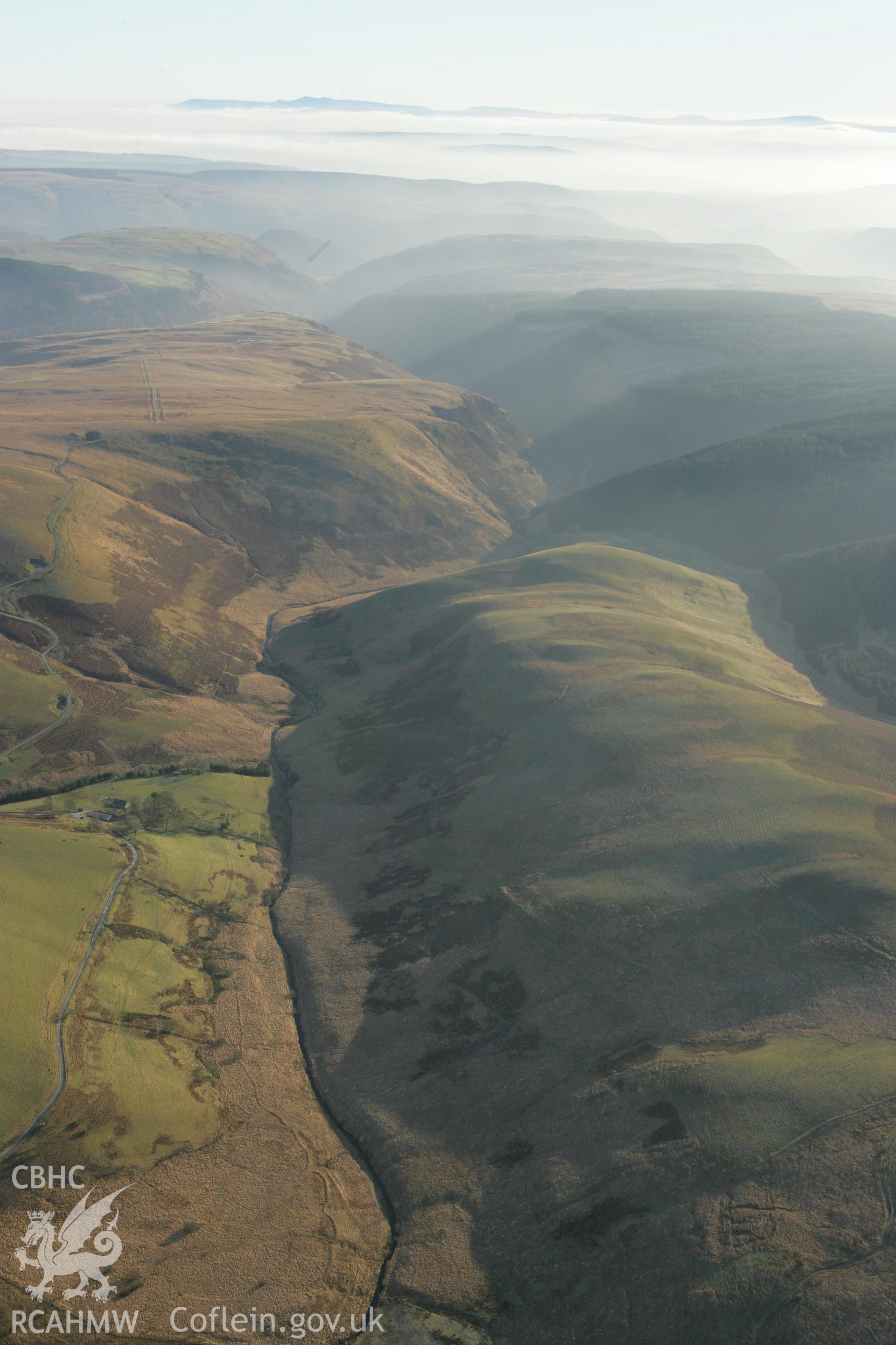 RCAHMW colour oblique photograph of Hafod Las, looking south-east, showing Bryn Ambor farm. Taken by Toby Driver on 20/12/2007.