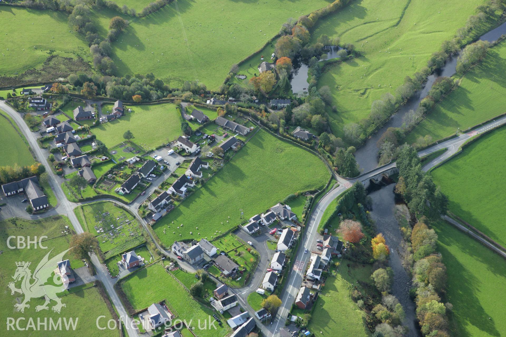 RCAHMW colour oblique photograph of Llanerfyl, village. Taken by Toby Driver on 30/10/2007.