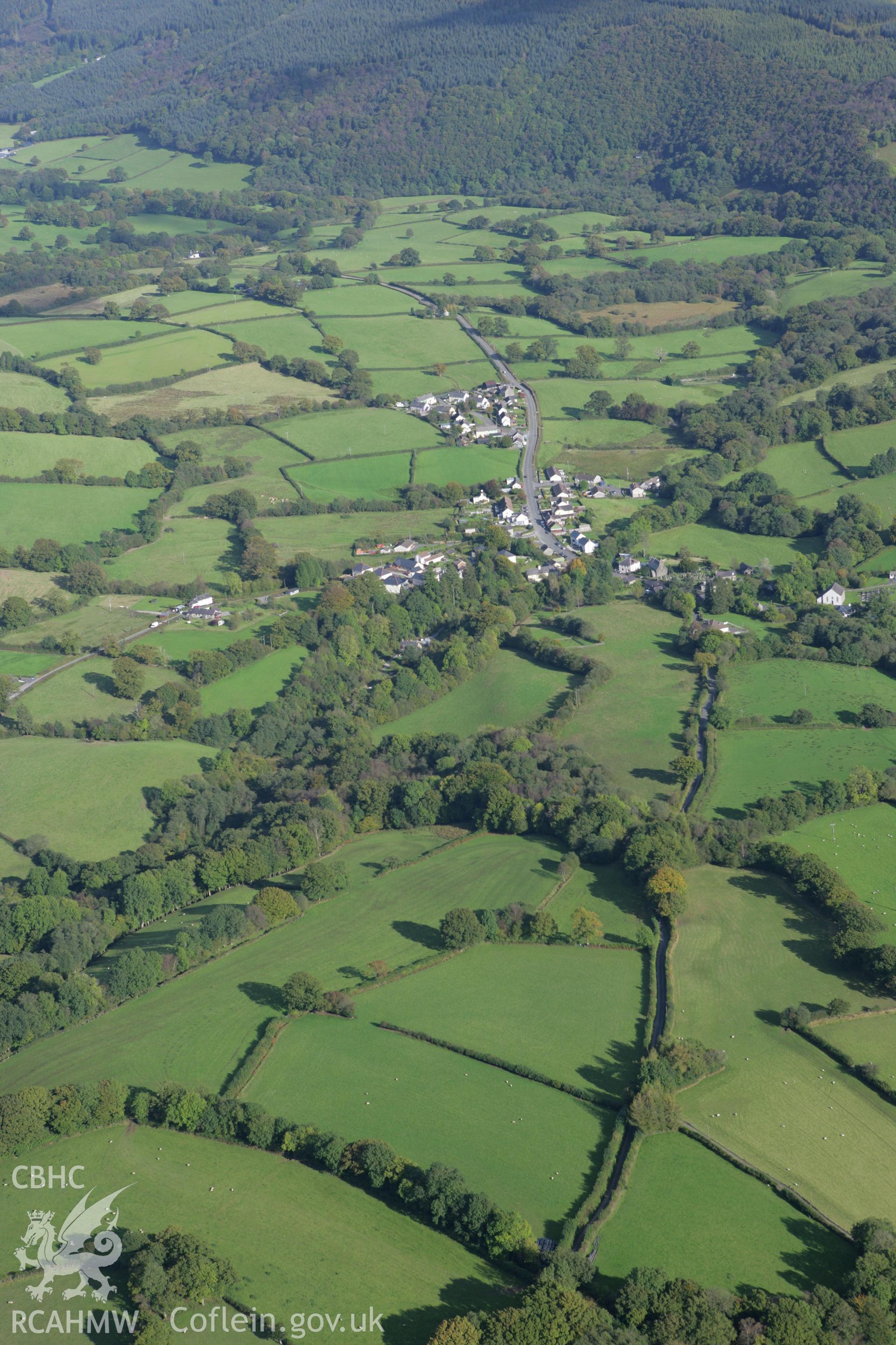 RCAHMW colour oblique photograph of Brechfa, village. Taken by Toby Driver on 04/10/2007.