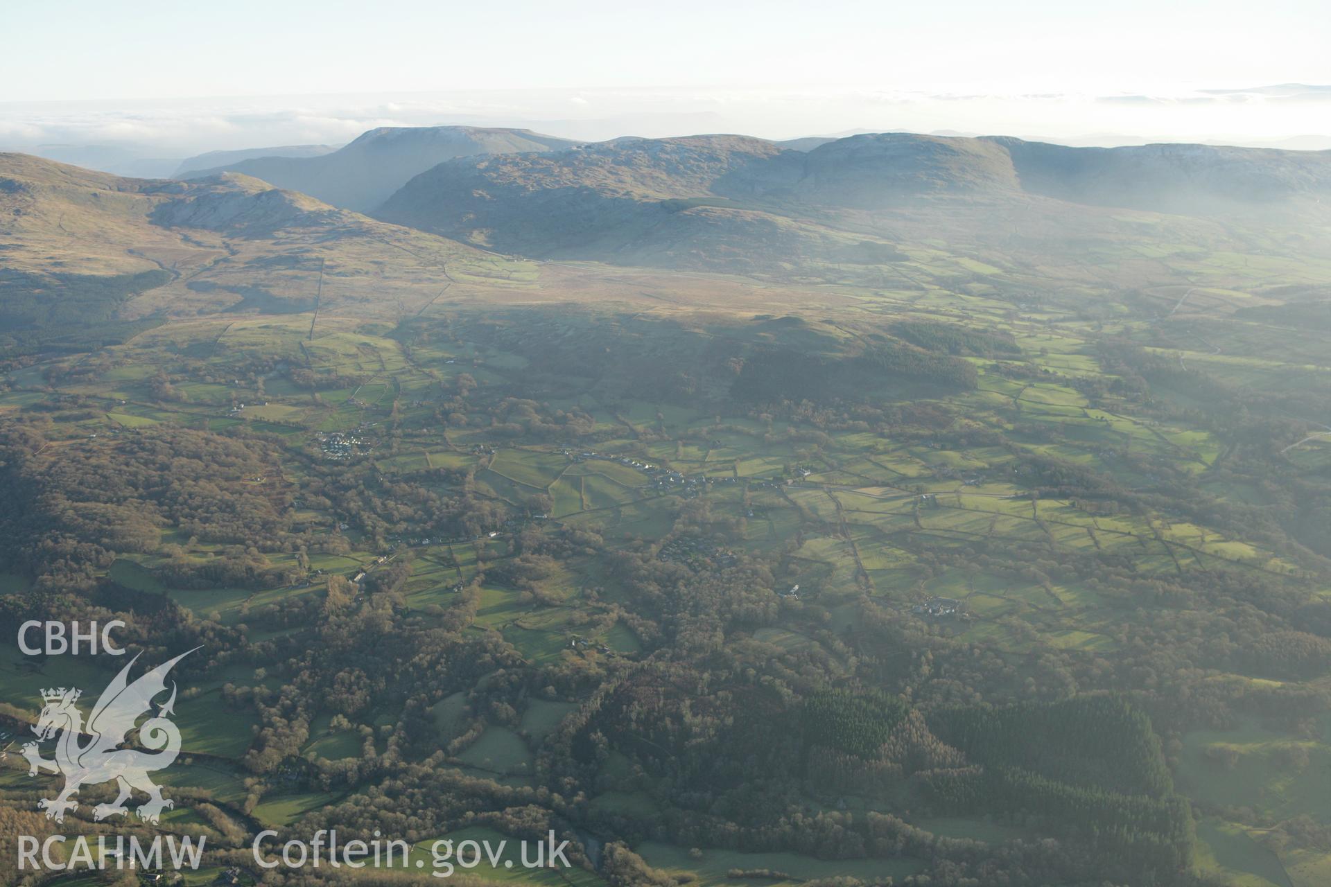 RCAHMW colour oblique photograph of Brithdir, showing a winter landscape from the north. Taken by Toby Driver on 20/12/2007.