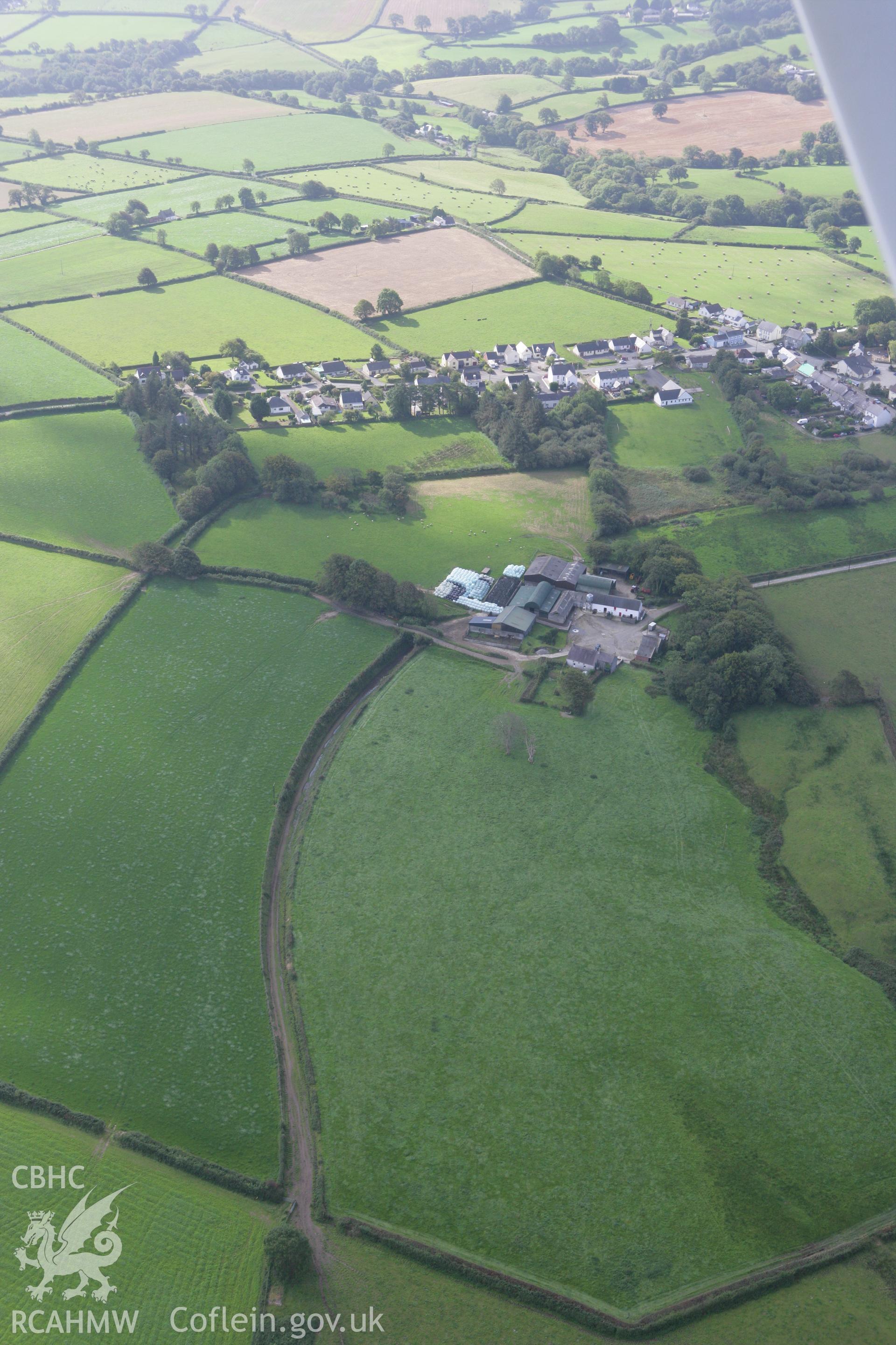RCAHMW colour oblique photograph of Boncath village, from the north, view over Ty Mawr farm. Taken by Toby Driver on 11/09/2007.