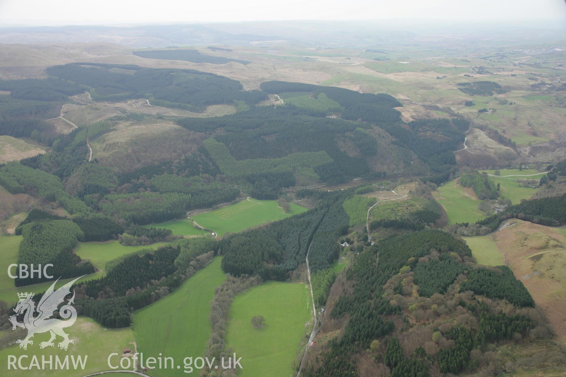 RCAHMW colour oblique aerial photograph of Hafod Uchtryd Gardens, Pontrhydygroes. Taken on 17 April 2007 by Toby Driver