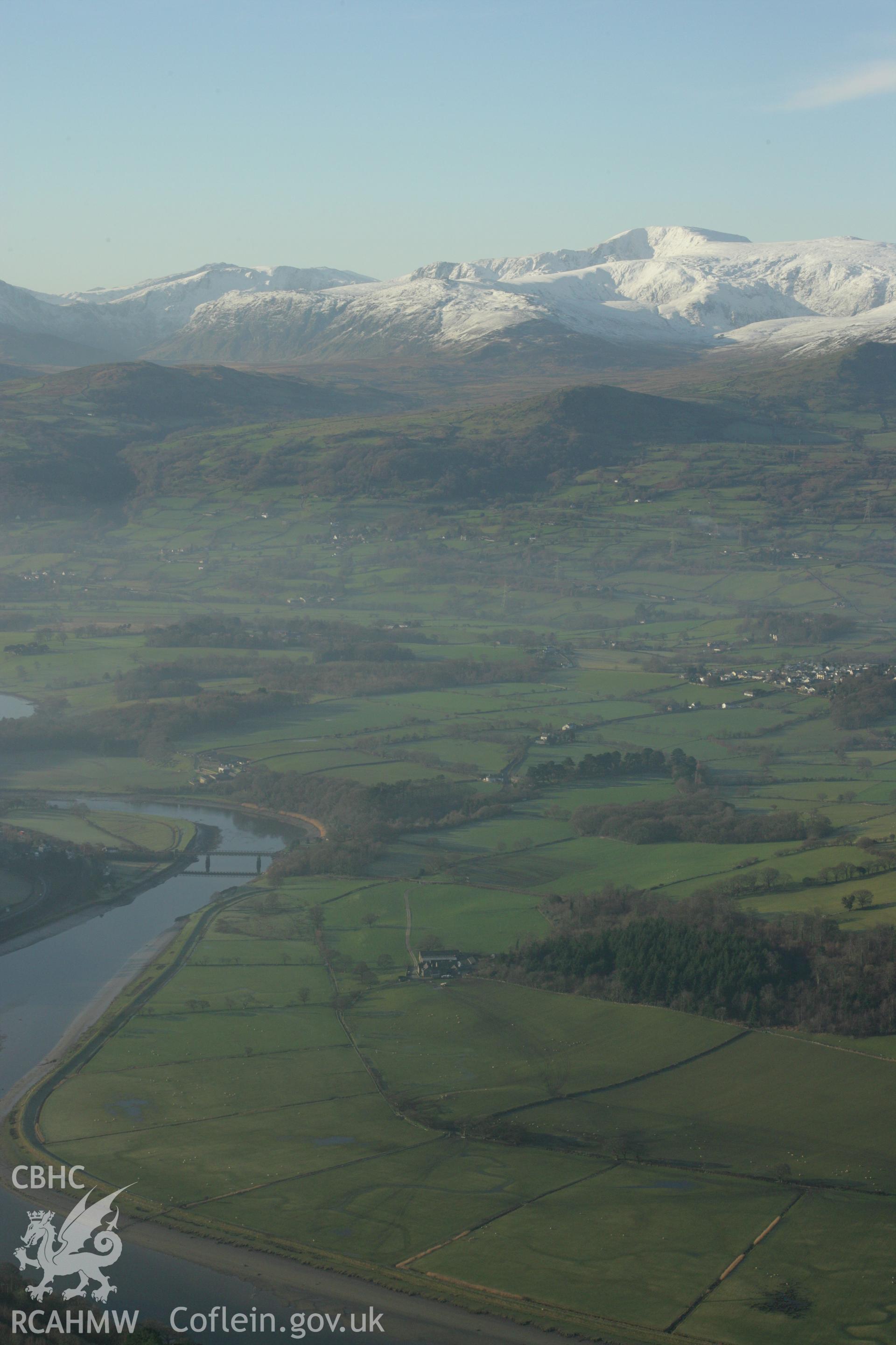 RCAHMW colour oblique aerial photograph showing cropmarks on the site of Llwydfaen Church, viewed from the north. Taken on 25 January 2007 by Toby Driver
