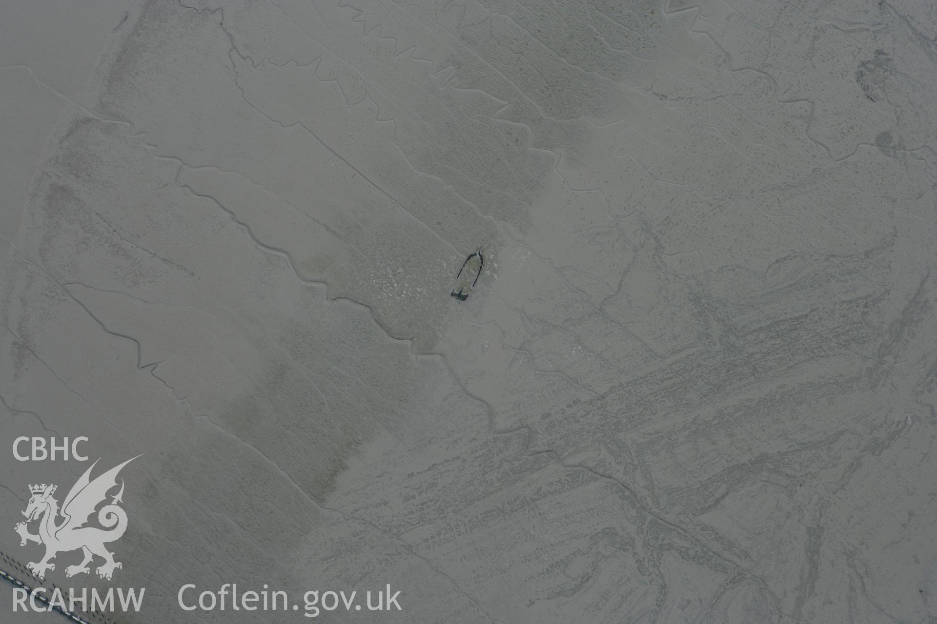 RCAHMW colour oblique aerial photograph of Rumney Great Wharf Wreck. Taken on 30 July 2007 by Toby Driver