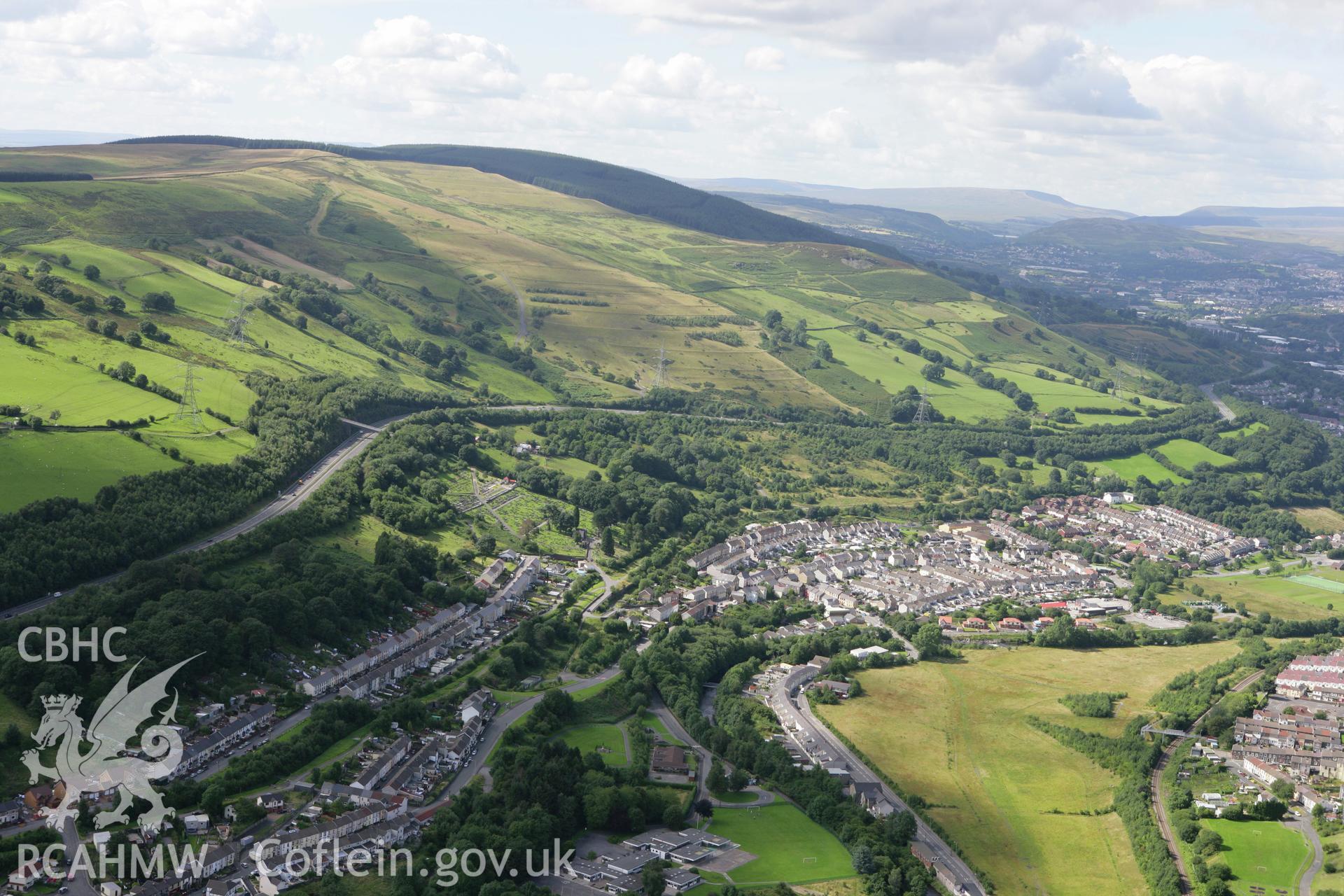 RCAHMW colour oblique aerial photograph of Aberfan viewed from the south-east. Taken on 30 July 2007 by Toby Driver
