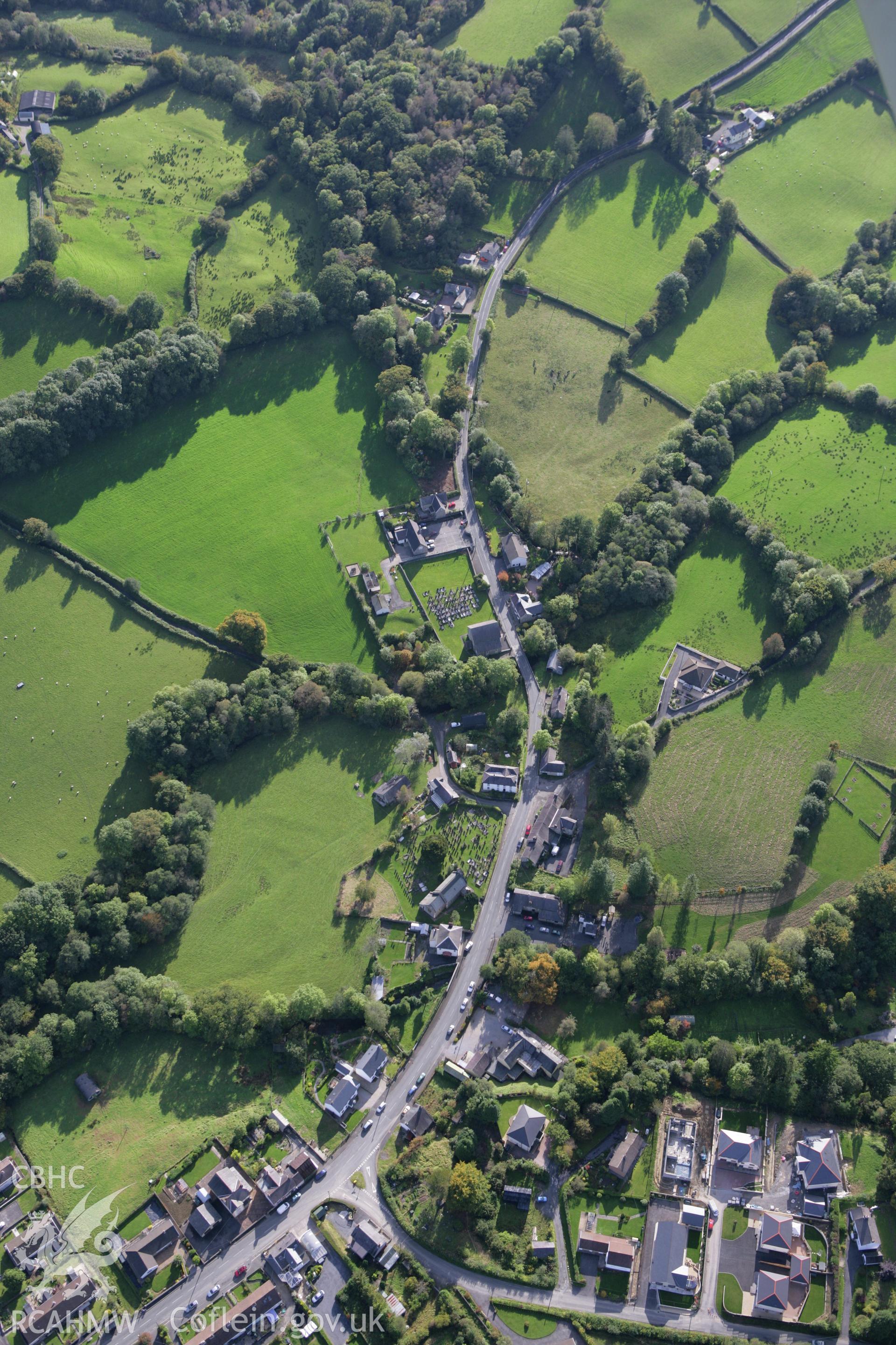 RCAHMW colour oblique photograph of Brechfa, village. Taken by Toby Driver on 04/10/2007.