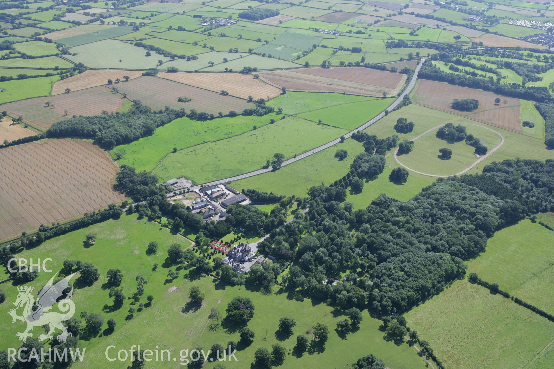 RCAHMW colour oblique aerial photograph of Bodrhyddan Hall and Garden. Taken on 31 July 2007 by Toby Driver