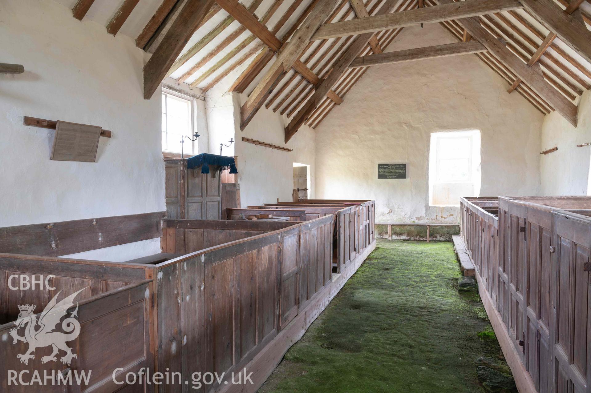 Capel Newydd - Interior view of the chapel, looking North-East