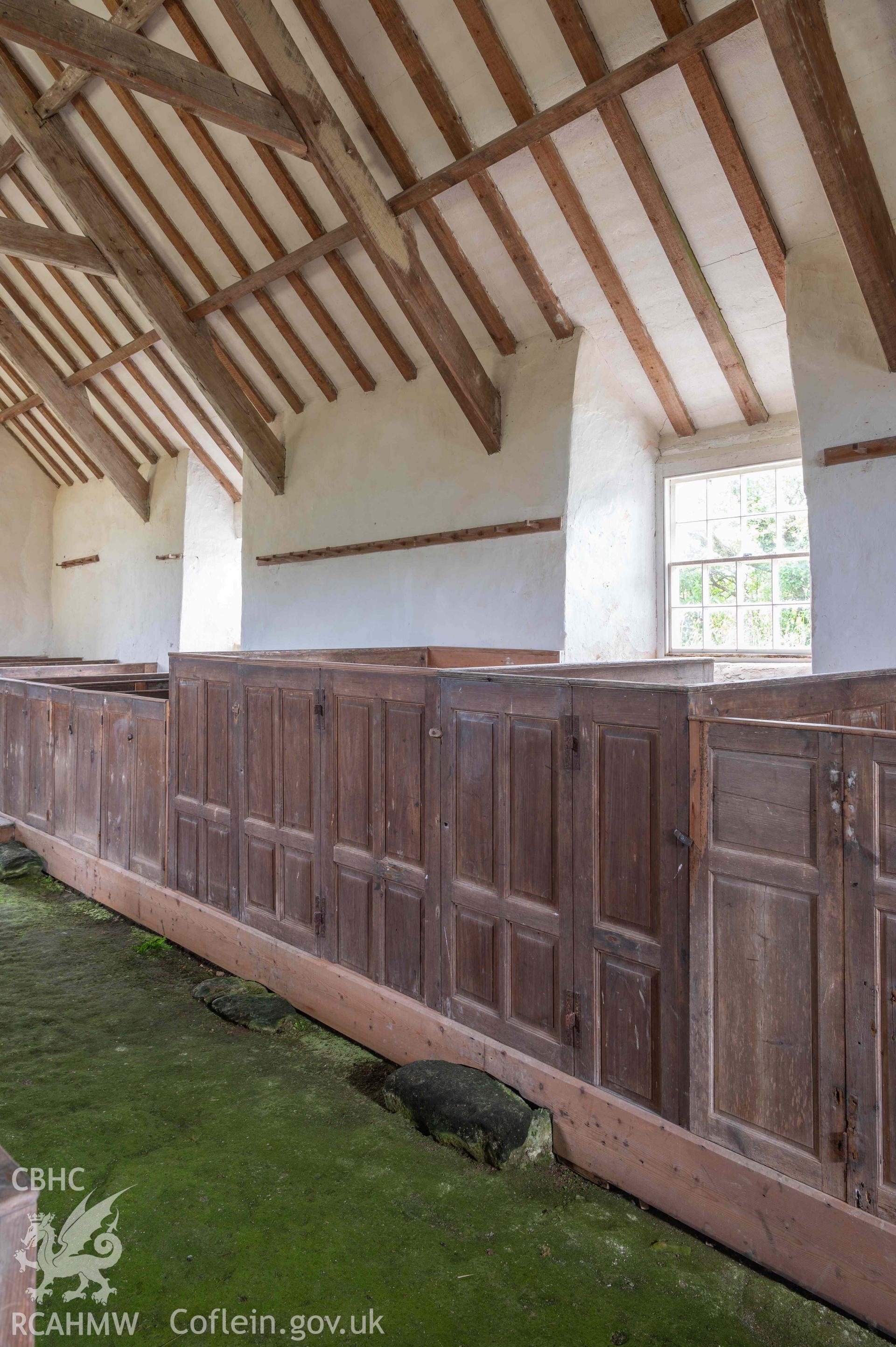 Capel Newydd - View of Pews to the rear of the chapel, taken from West