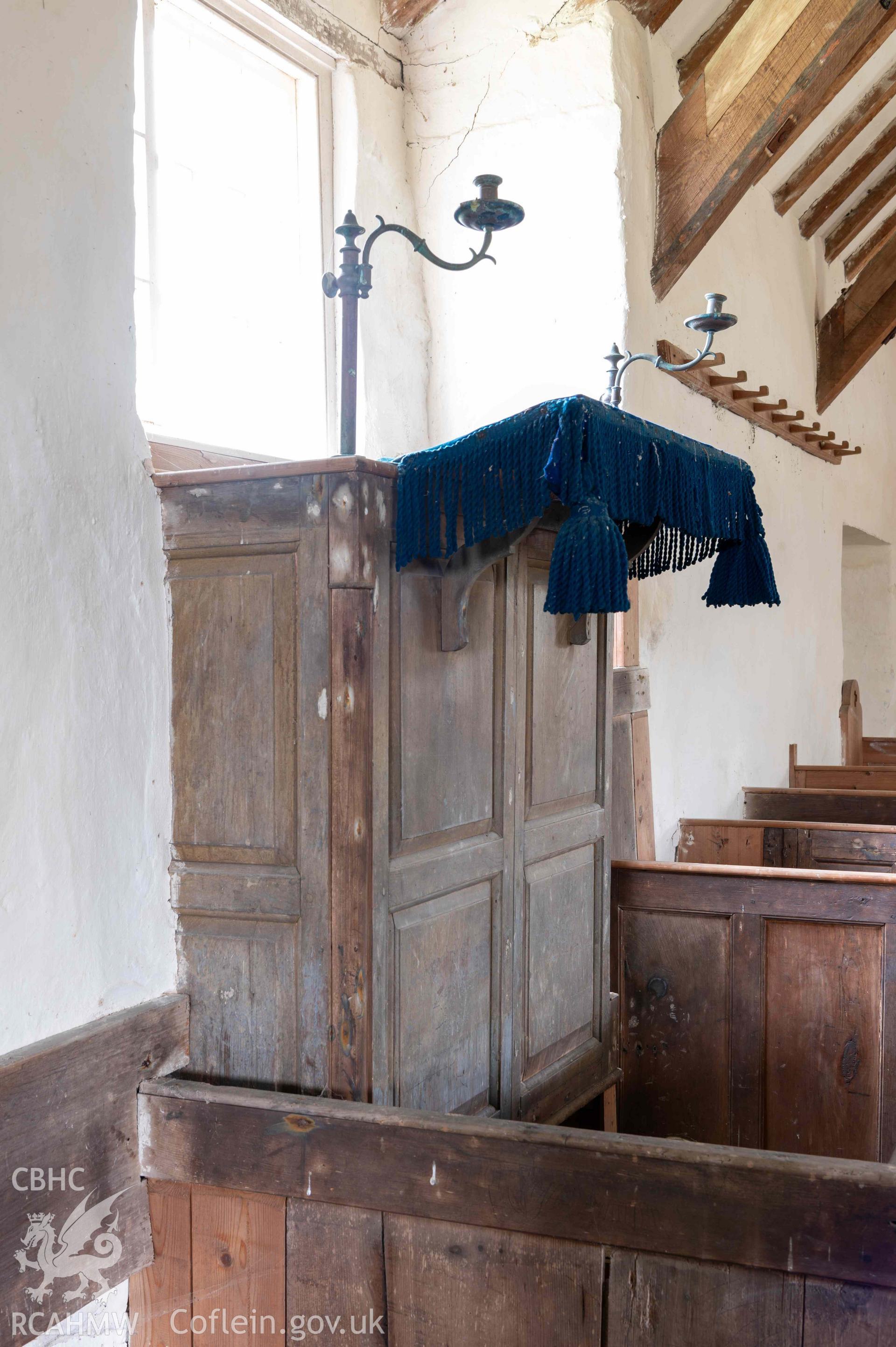 Capel Newydd - View of the pulpit, taken from West