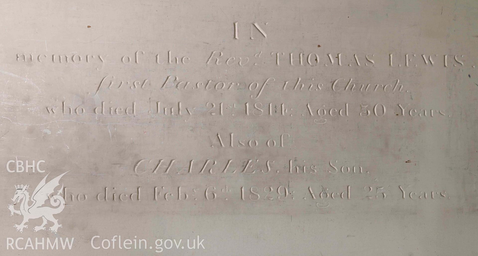 Bethany English Baptist Chapel - Detailed view of a memorial for Thomas and Charles Lewis