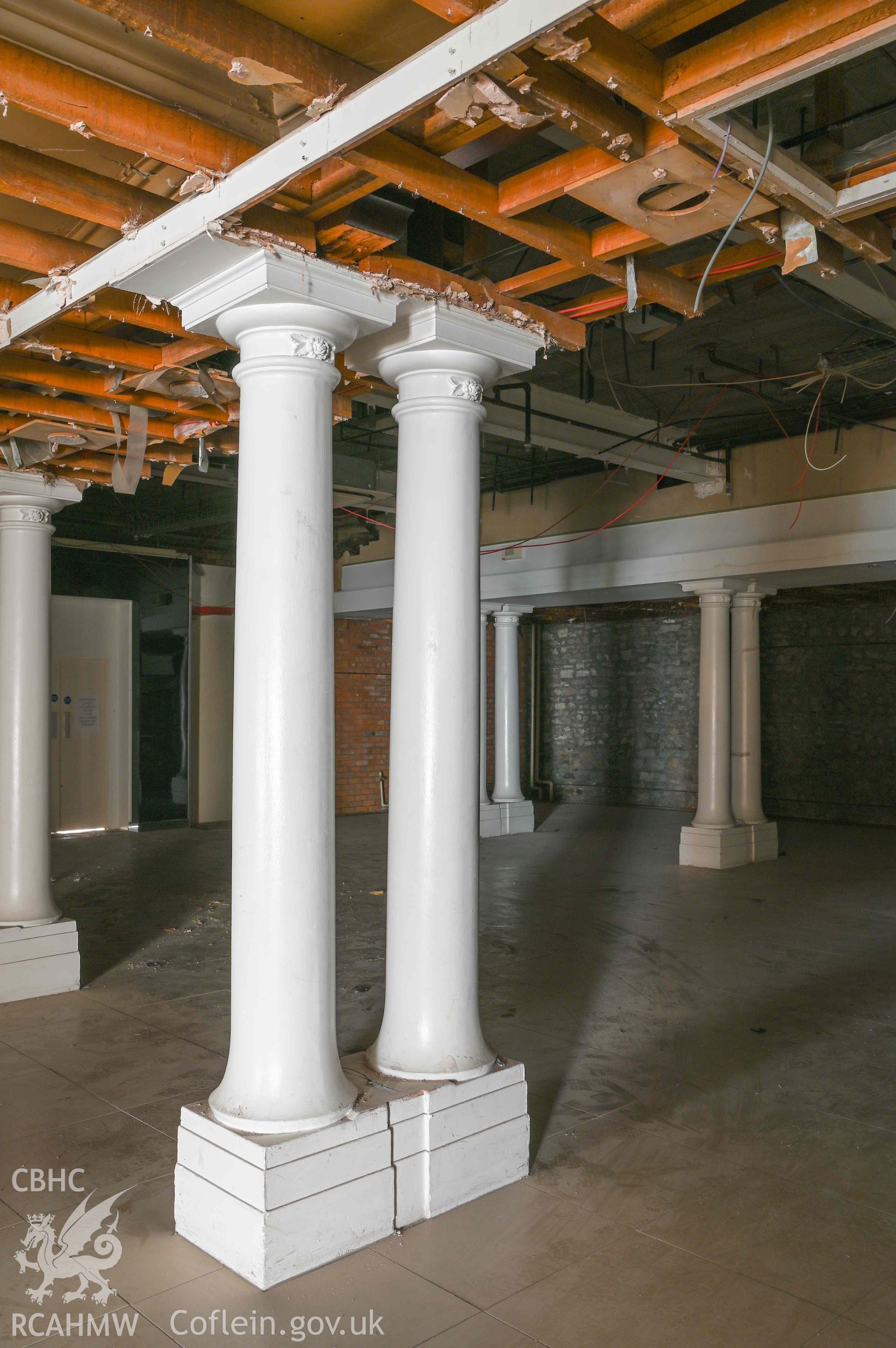 Bethany English Baptist Chapel - Interior view of gallery columns in the ground floor chapel