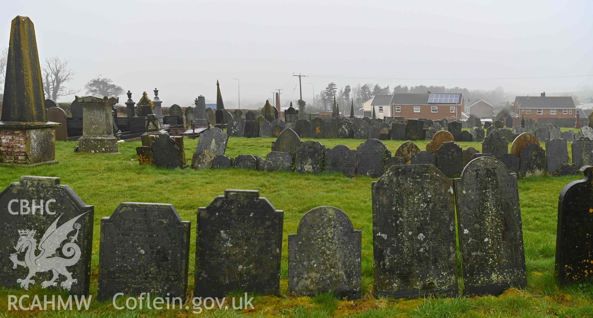 Bethlehem Welsh Independent Chapel - View of rows of gravestones, taken from East