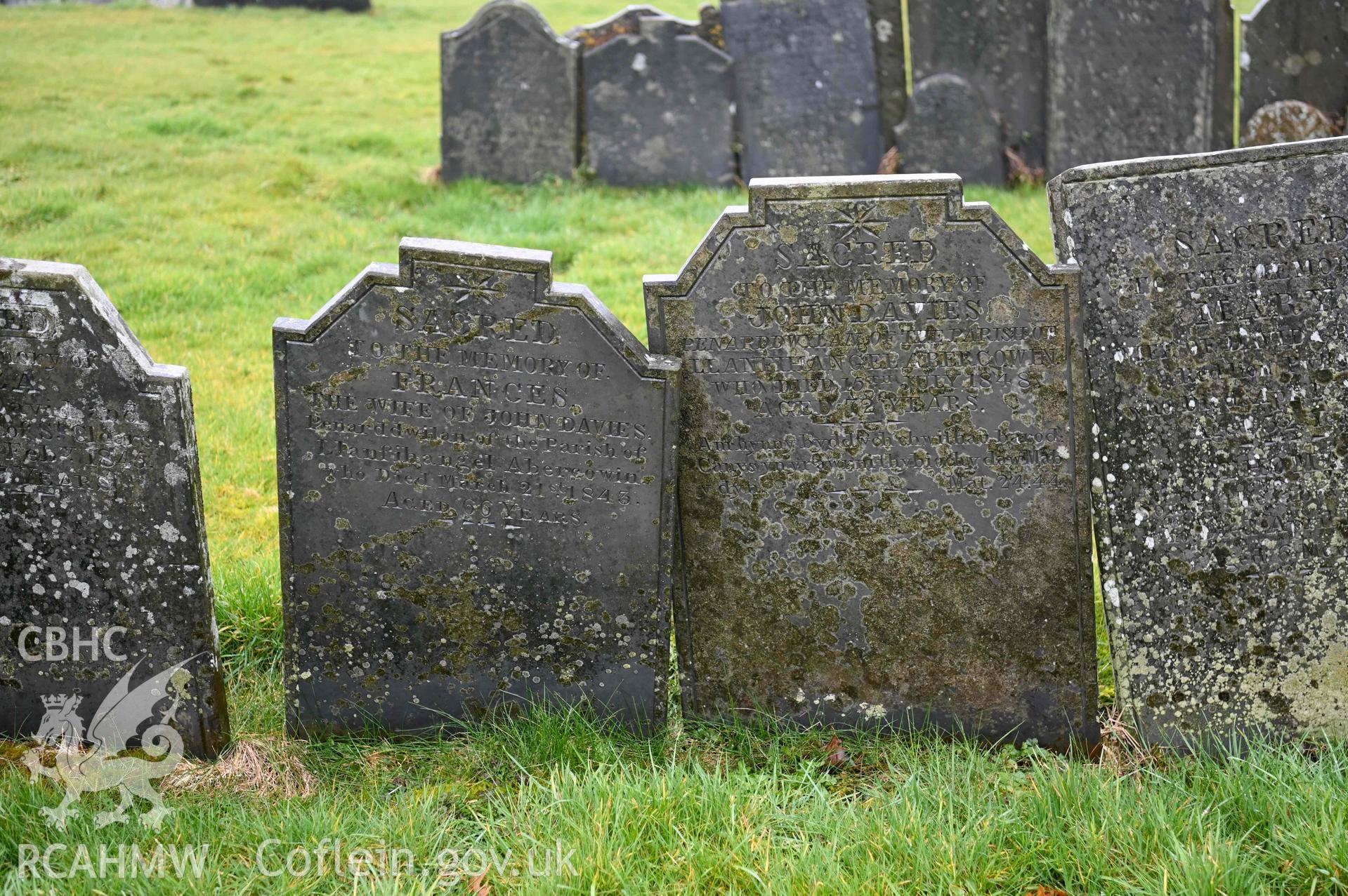 Bethlehem Welsh Independent Chapel - Detailed view of a row of gravestones, taken from East