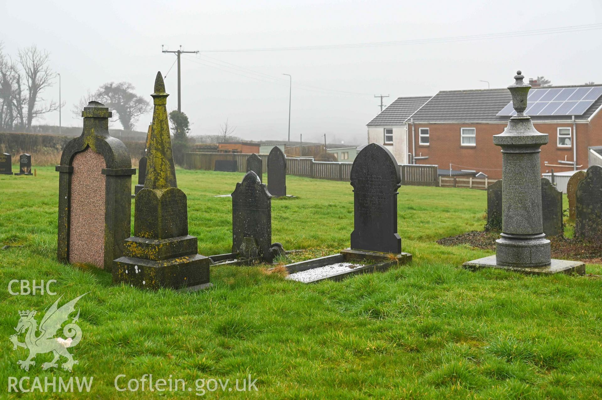 Bethlehem Welsh Independent Chapel - View of graves in the West of the cemetery, taken from North-East