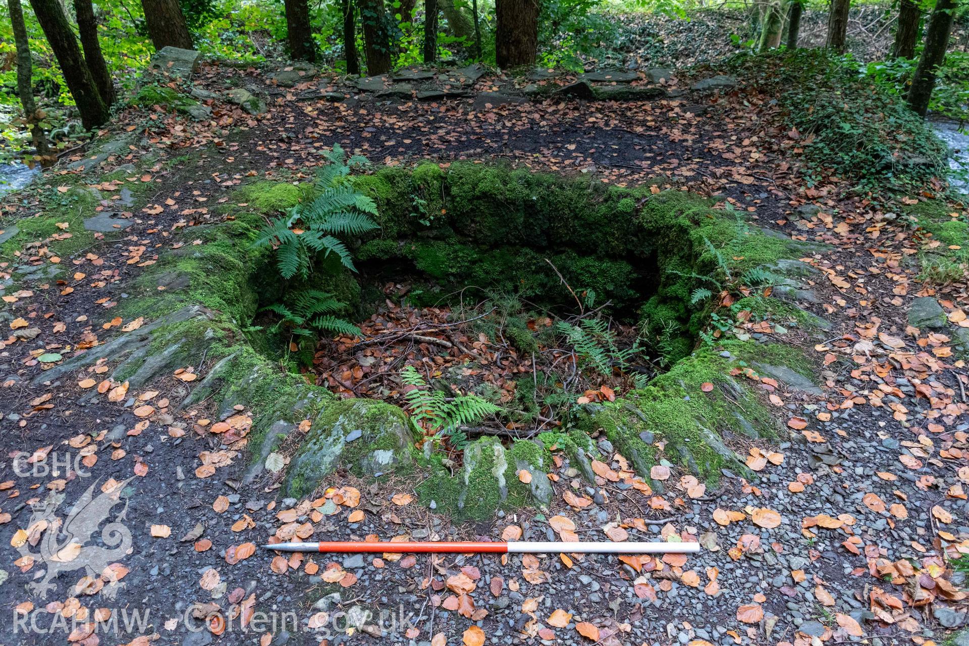 Lime Kiln, Abergwynant Woods. Crucible from the north (with scale).