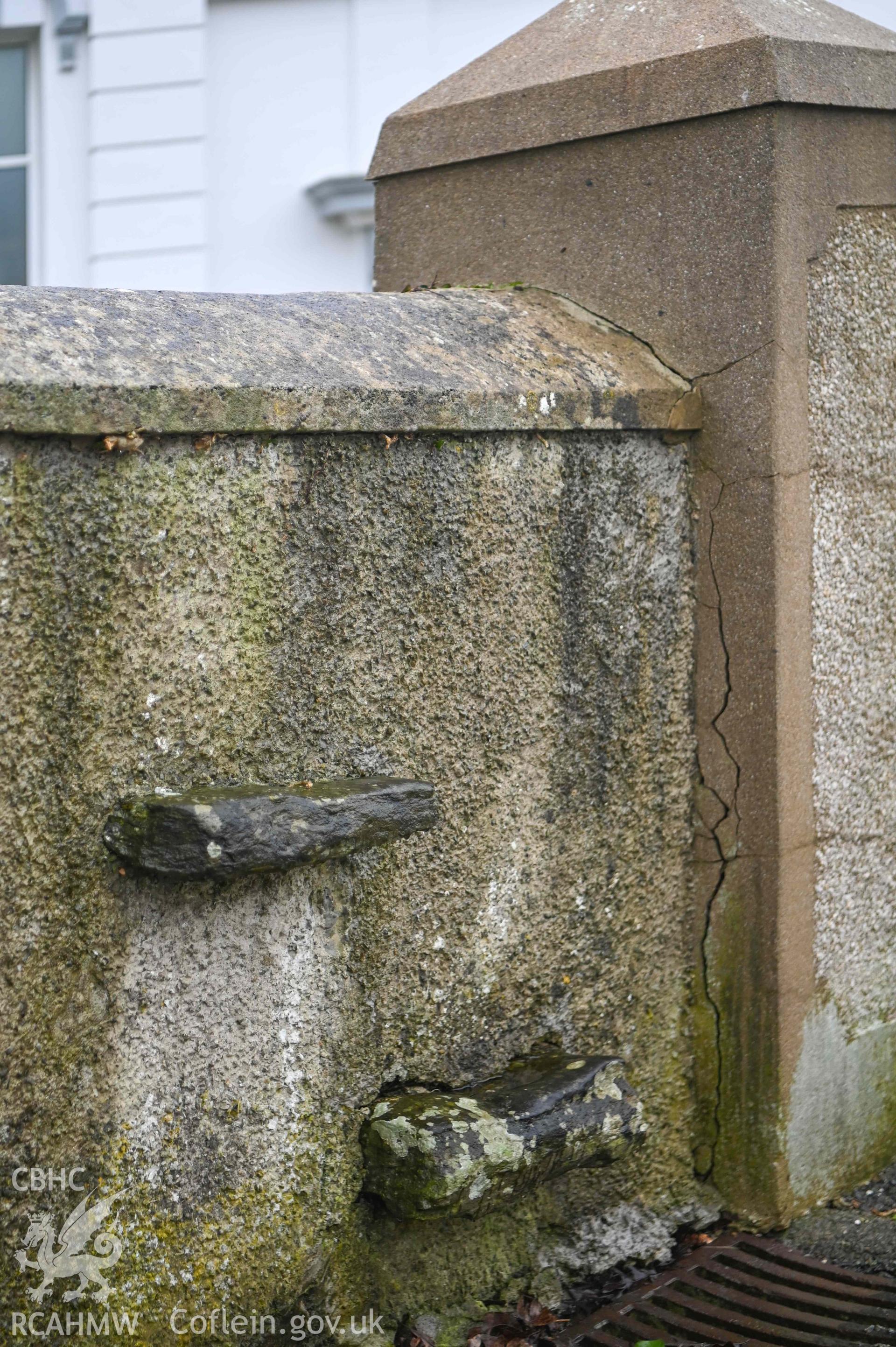 Bethlehem Welsh Independent Chapel - Detailed view of the slate protrusions within the chapel's gateway wall, taken from East