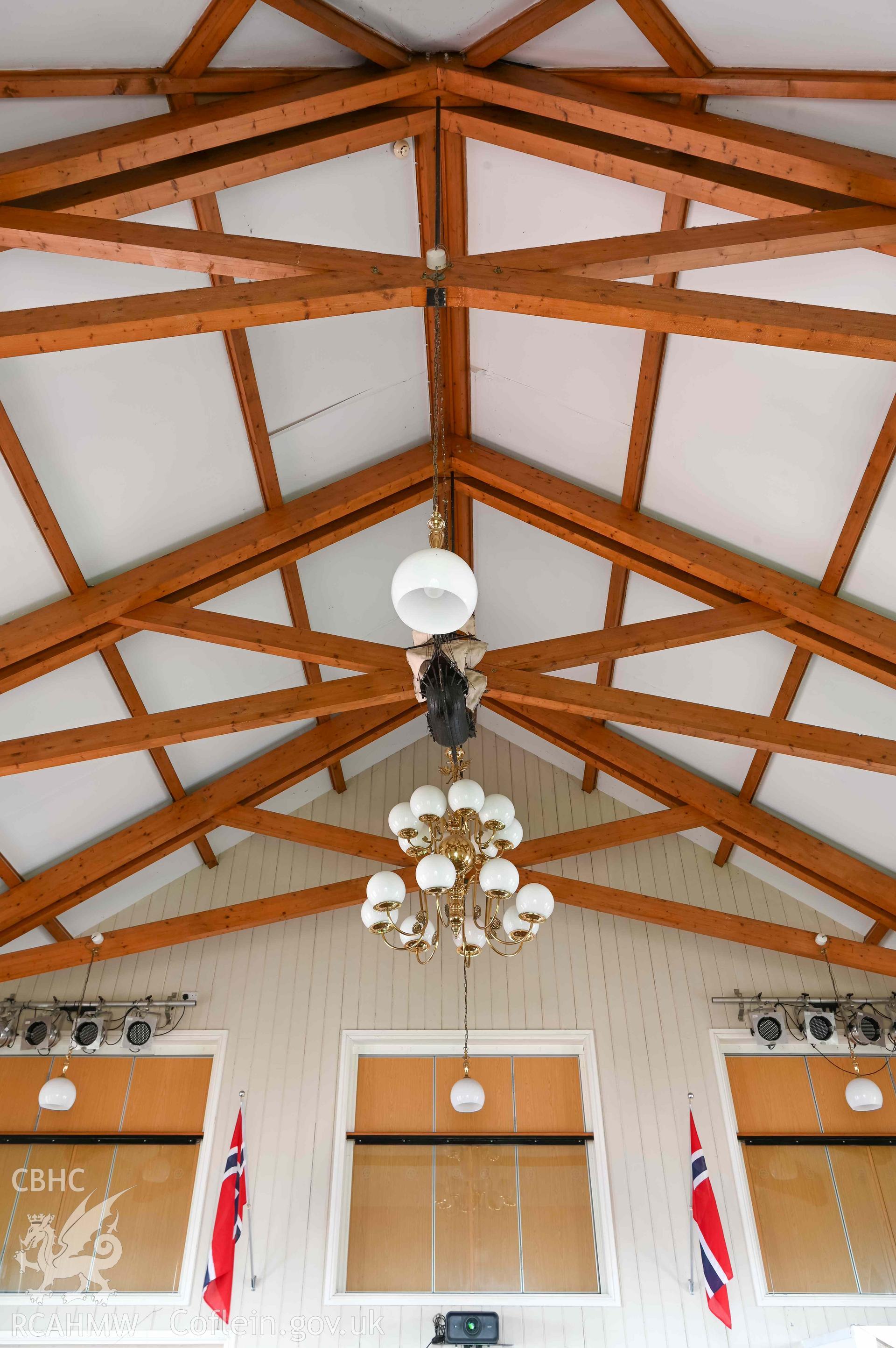 Norwegian Church - View of the church ceiling and chandelier, taken from South-East