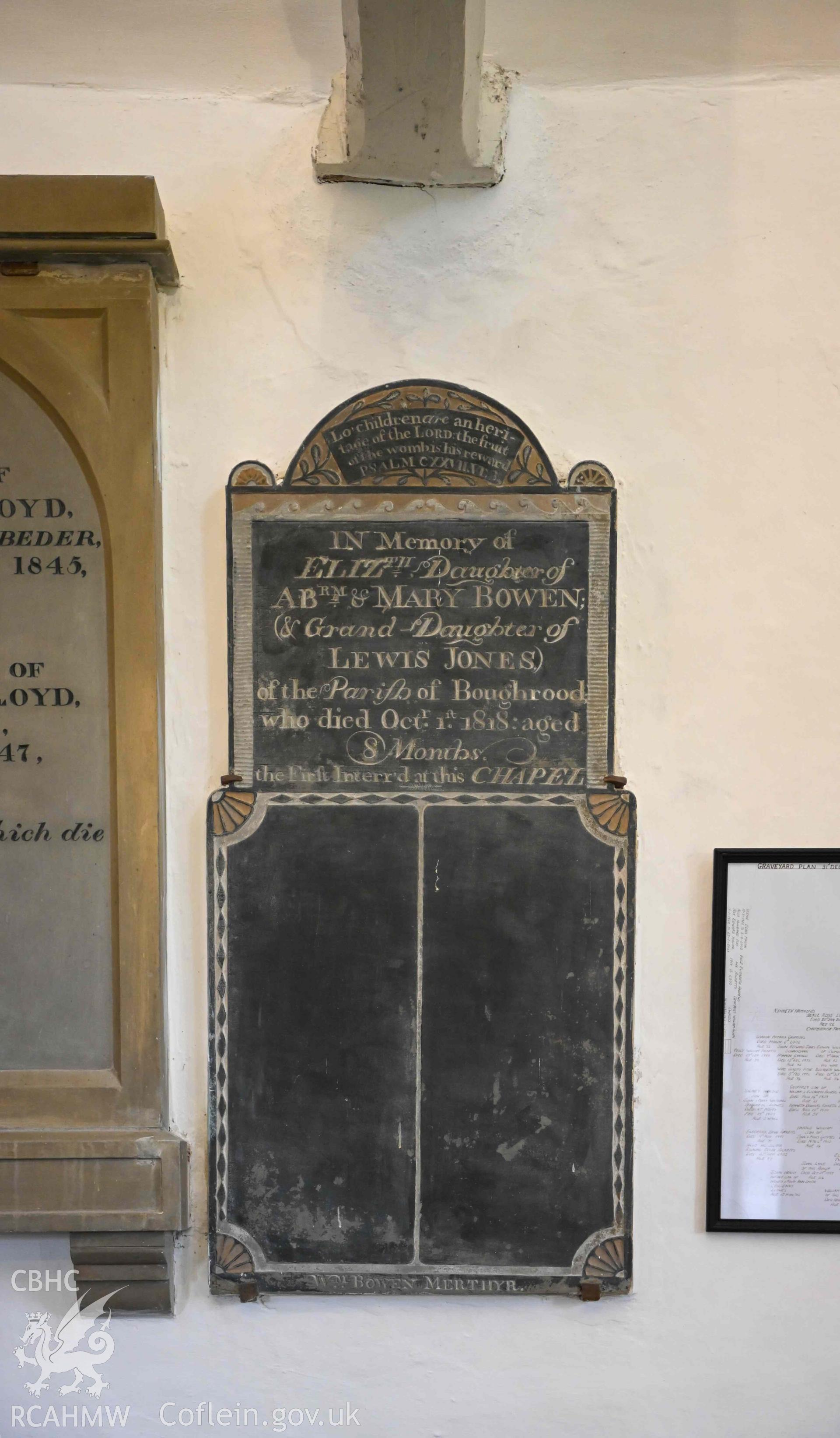 Maesyronen Chapel - View of a memorial to Elizabeth Bowen, taken from South