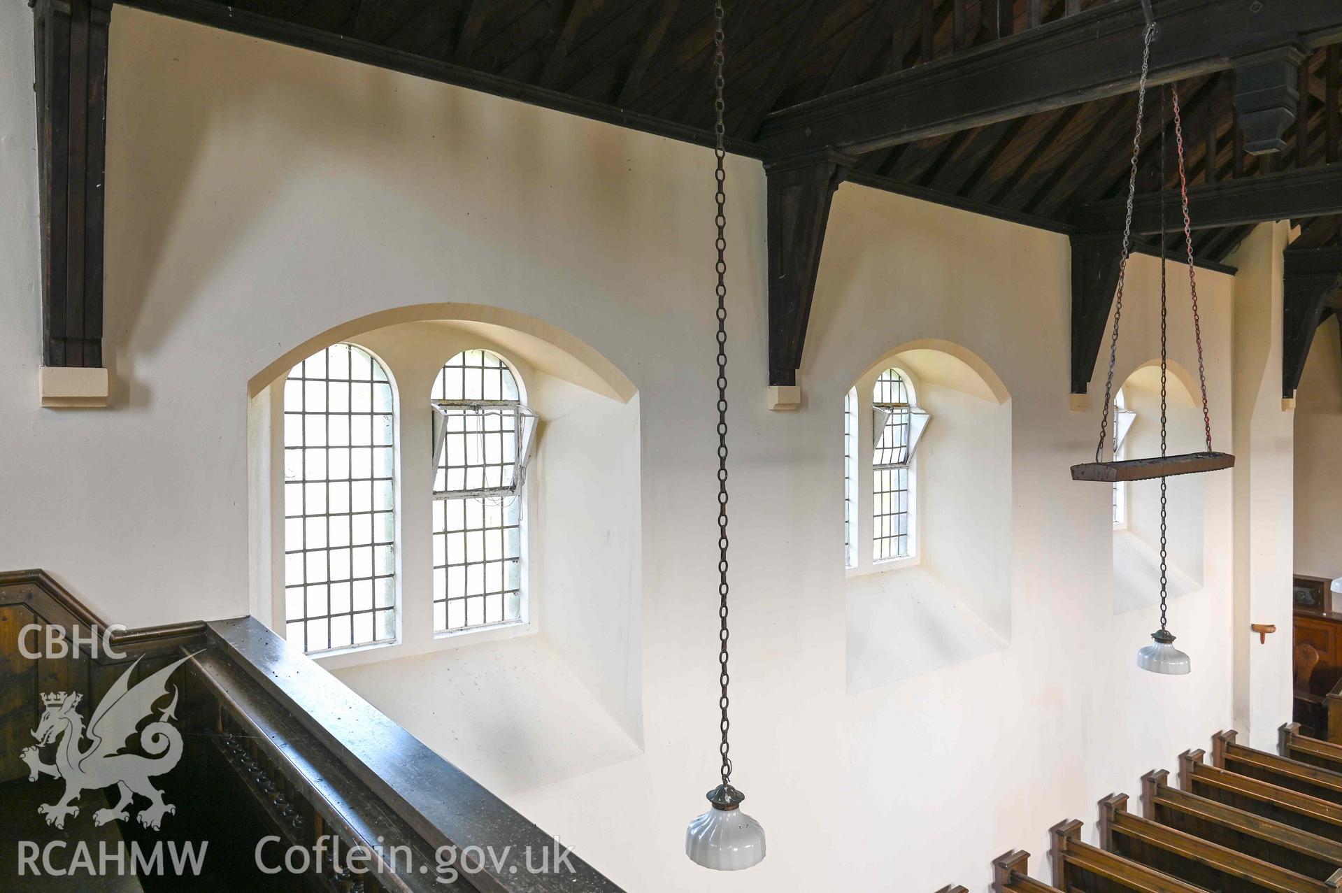 Tre-Wen Welsh Independent Chapel - Interior: Chapel, view of windows at the rear of the chapel, taken from South-East