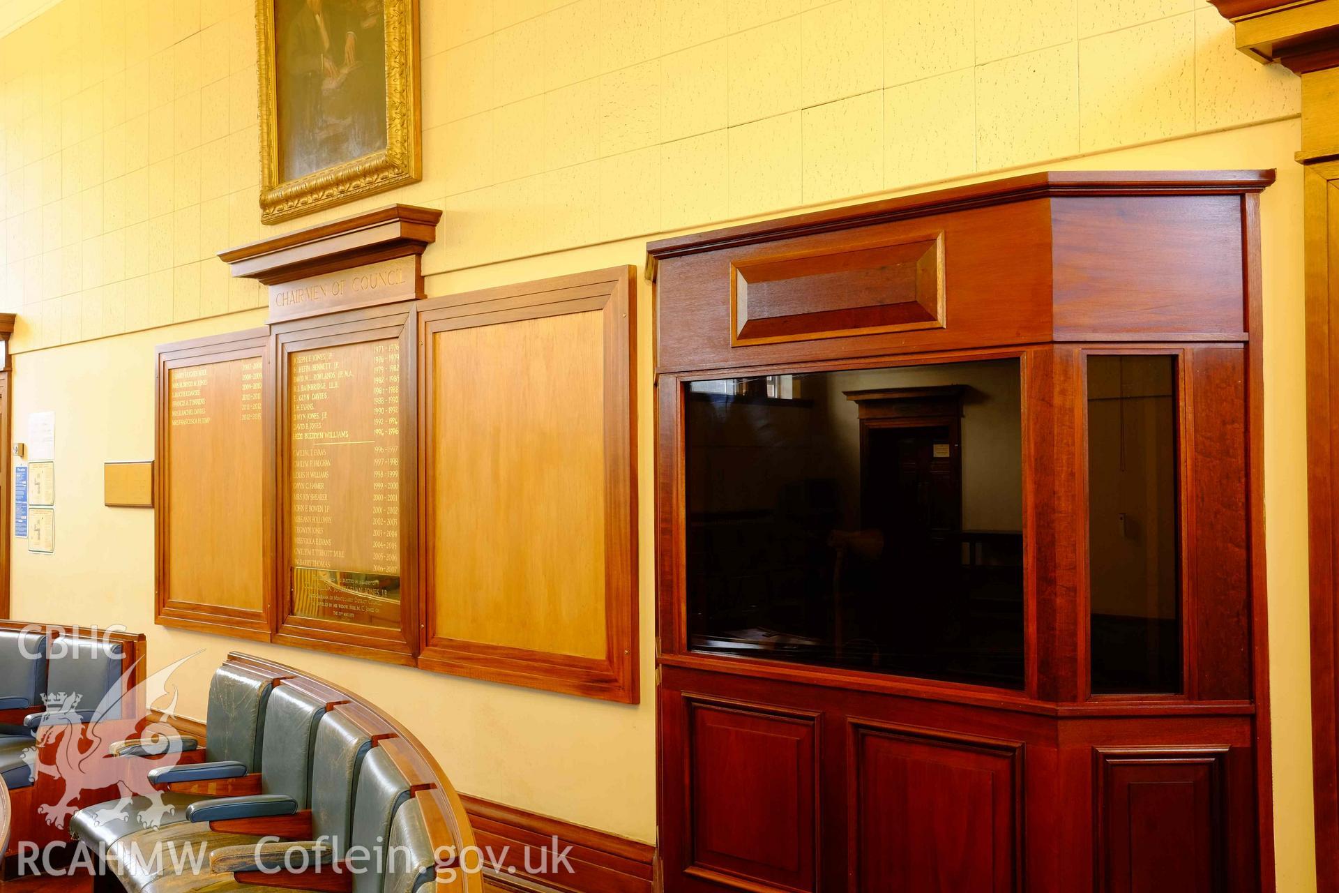 council chamber ceiling (1959) looking N