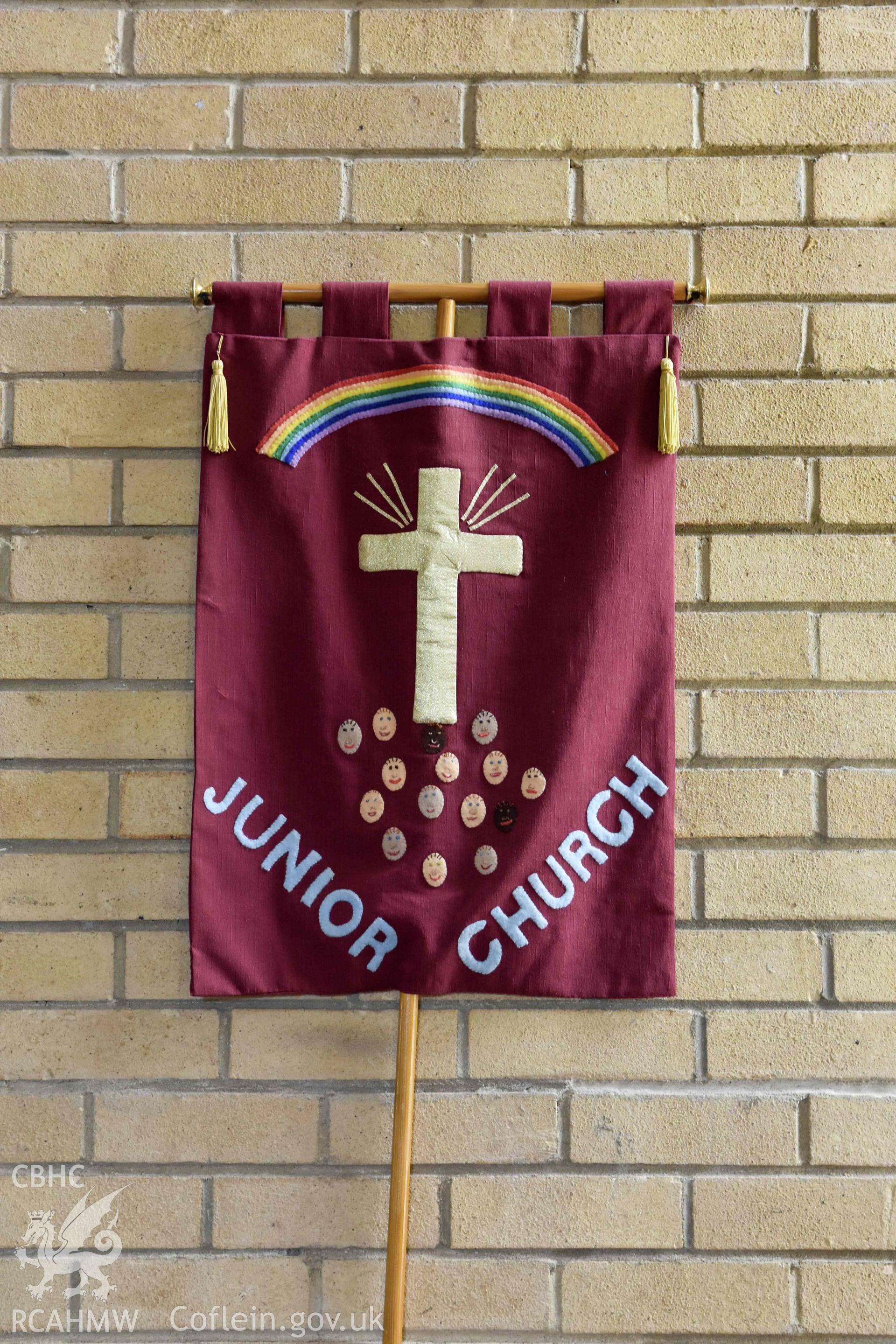 Cyncoed Methodist Church, interior auditorium, detail of banner