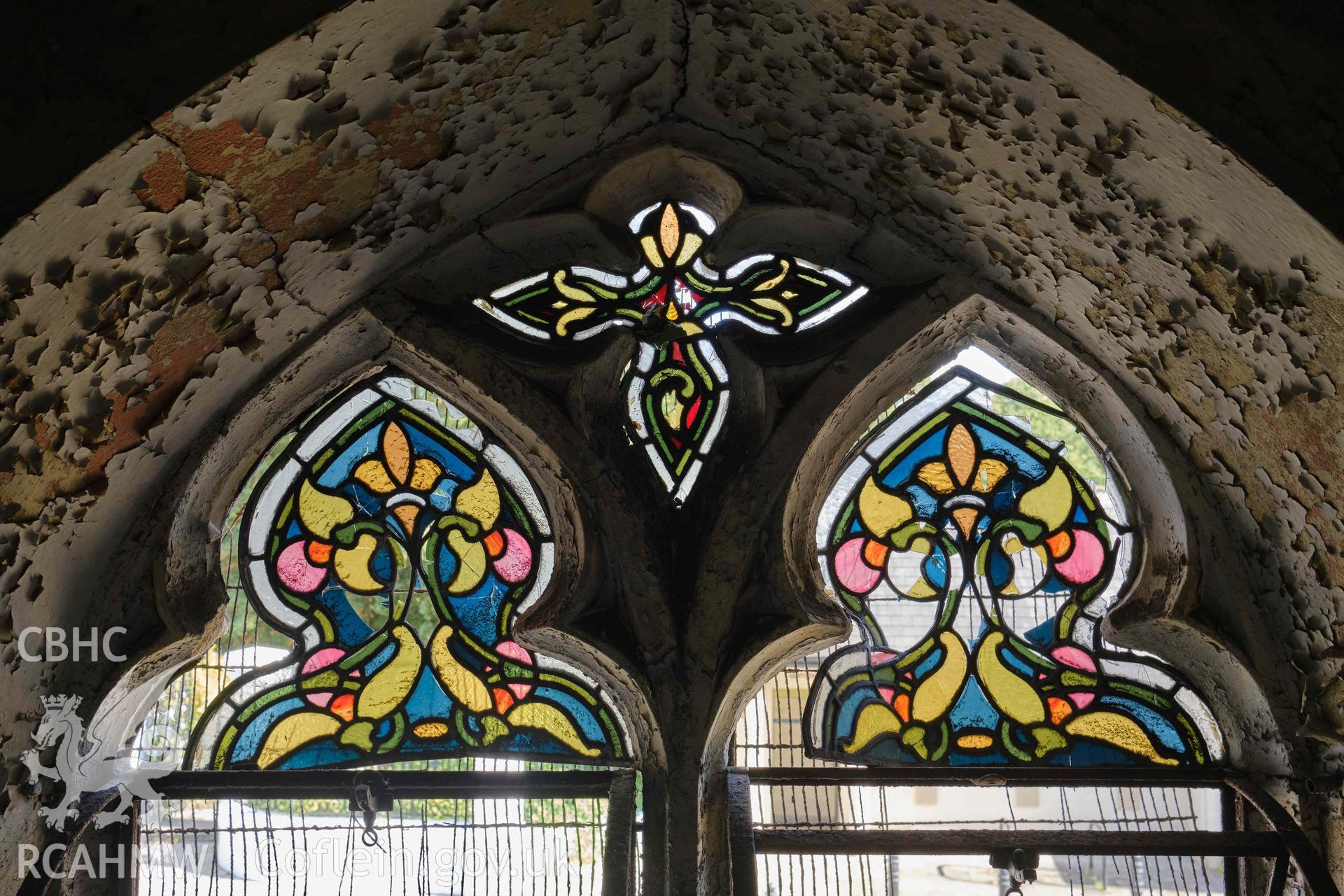 Stained glass, nave N wall, bay 1