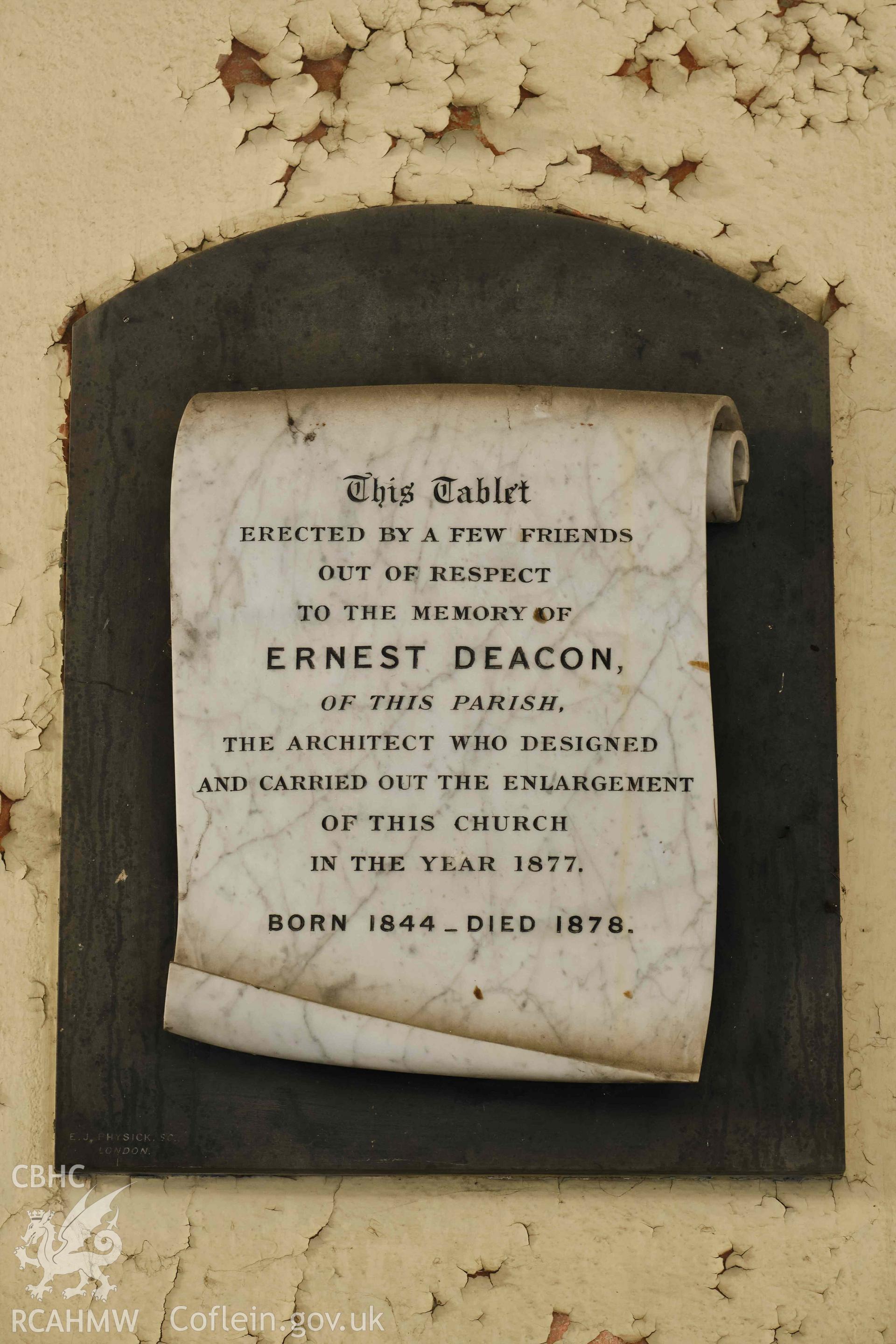 Ernest Deacon memorial tablet, nave N wall