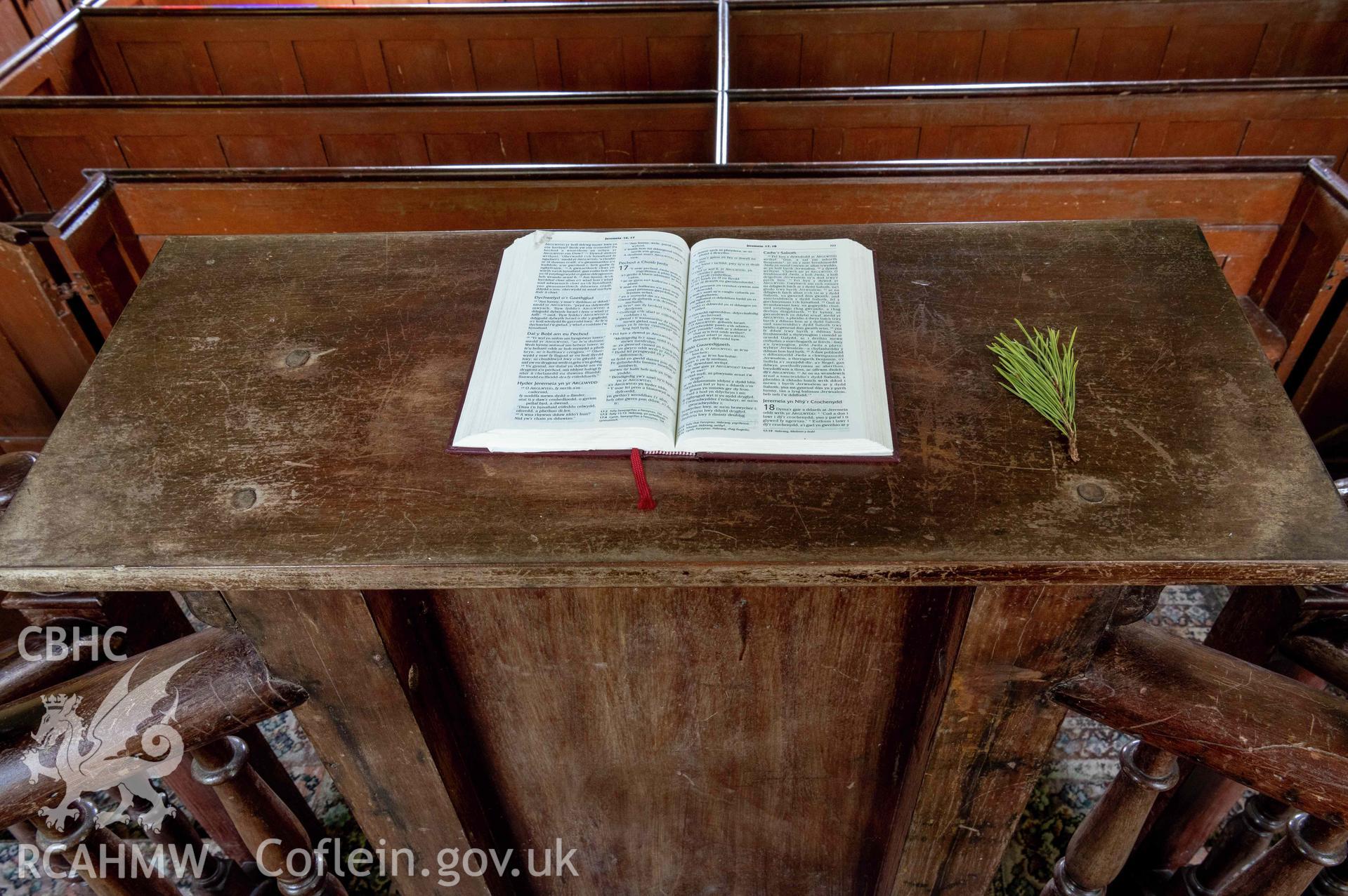 Soar-y-Mynydd, interior detail of pulpit bible