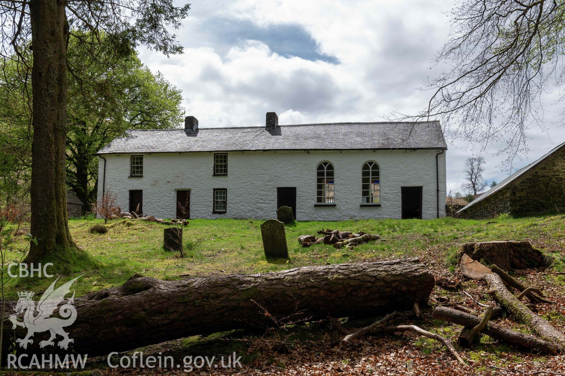 Soar-y-Mynydd, exterior façade of chapel and chapel house from north-east