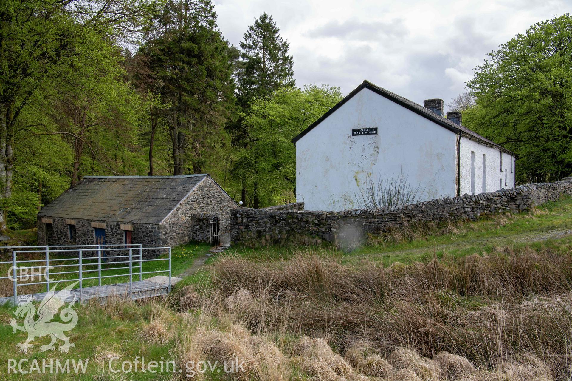 Soar-y-Mynydd, exterior complex of chapel and stable from north-west