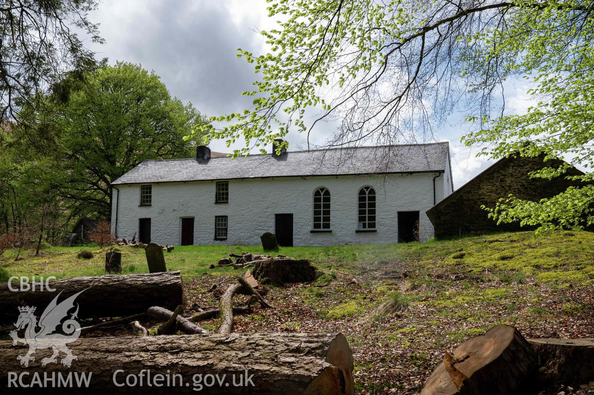 Soar-y-Mynydd, exterior façade of chapel and chapel house from north-east