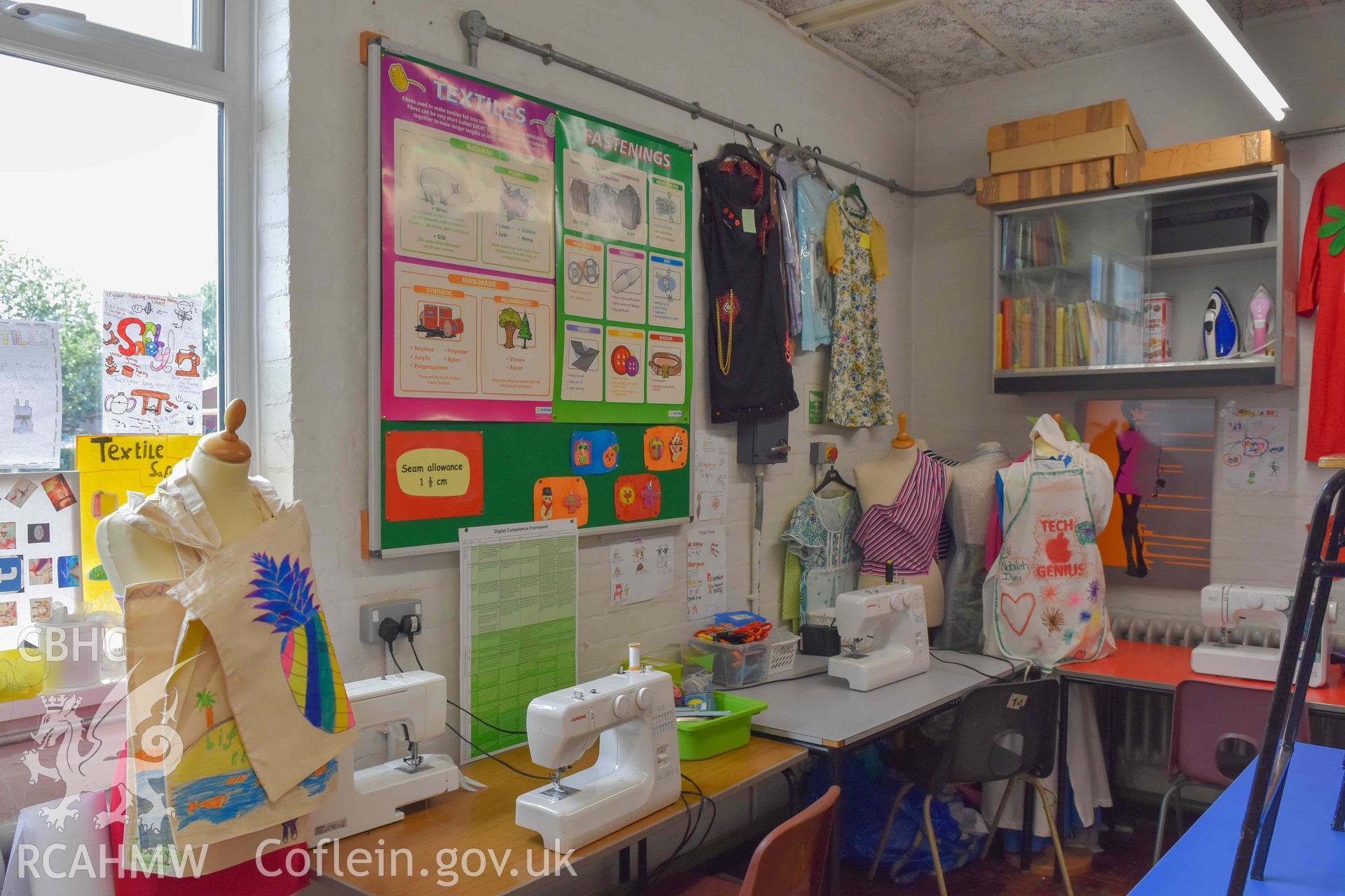 Fitzalan High School - DT Centre: Detailed view of displays at the rear of the classroom, looking North-West