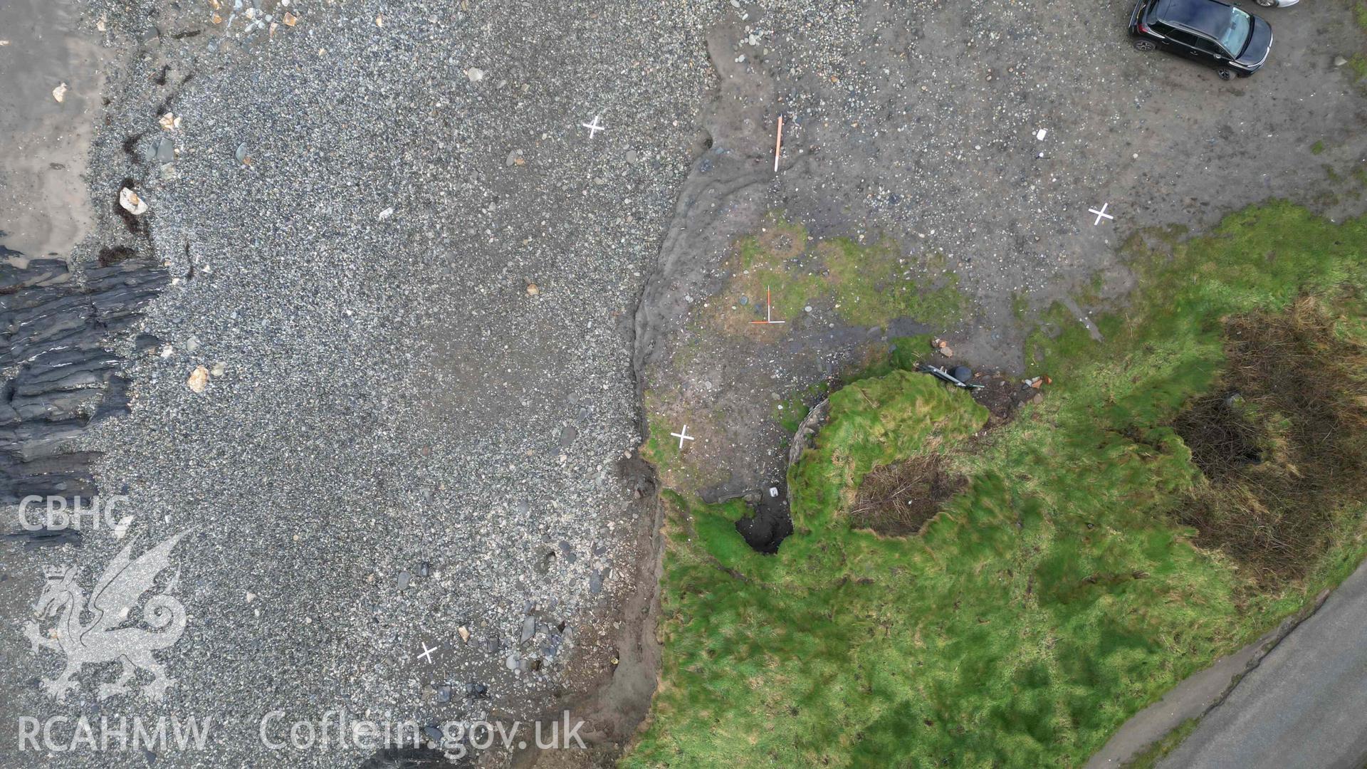 Overhead view of Lime Kiln 1 at Abereiddi/Abereiddy on 11/12/2024. North is to the top, scales are 1m.