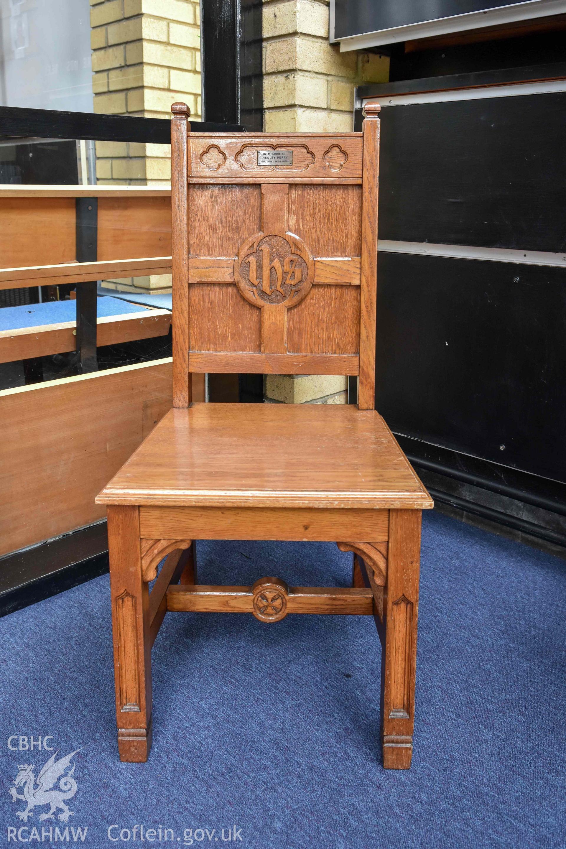 Cyncoed Methodist Church, vestibule, detail of chair