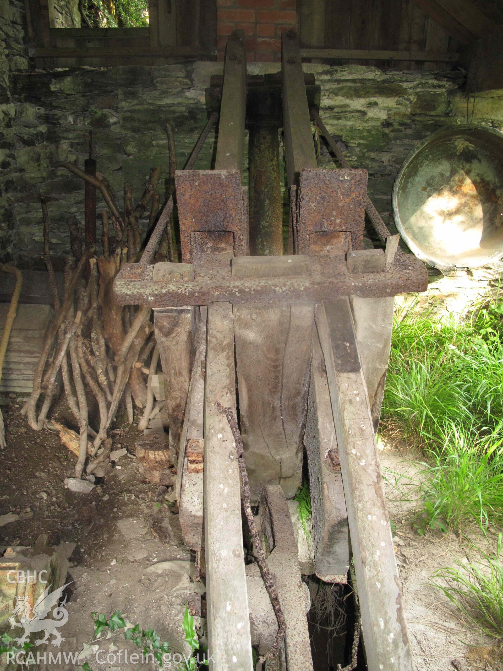 Ffatri Isaf,  Abercegir: detail of machinary, "Millweight" and "Holbeck" visible.