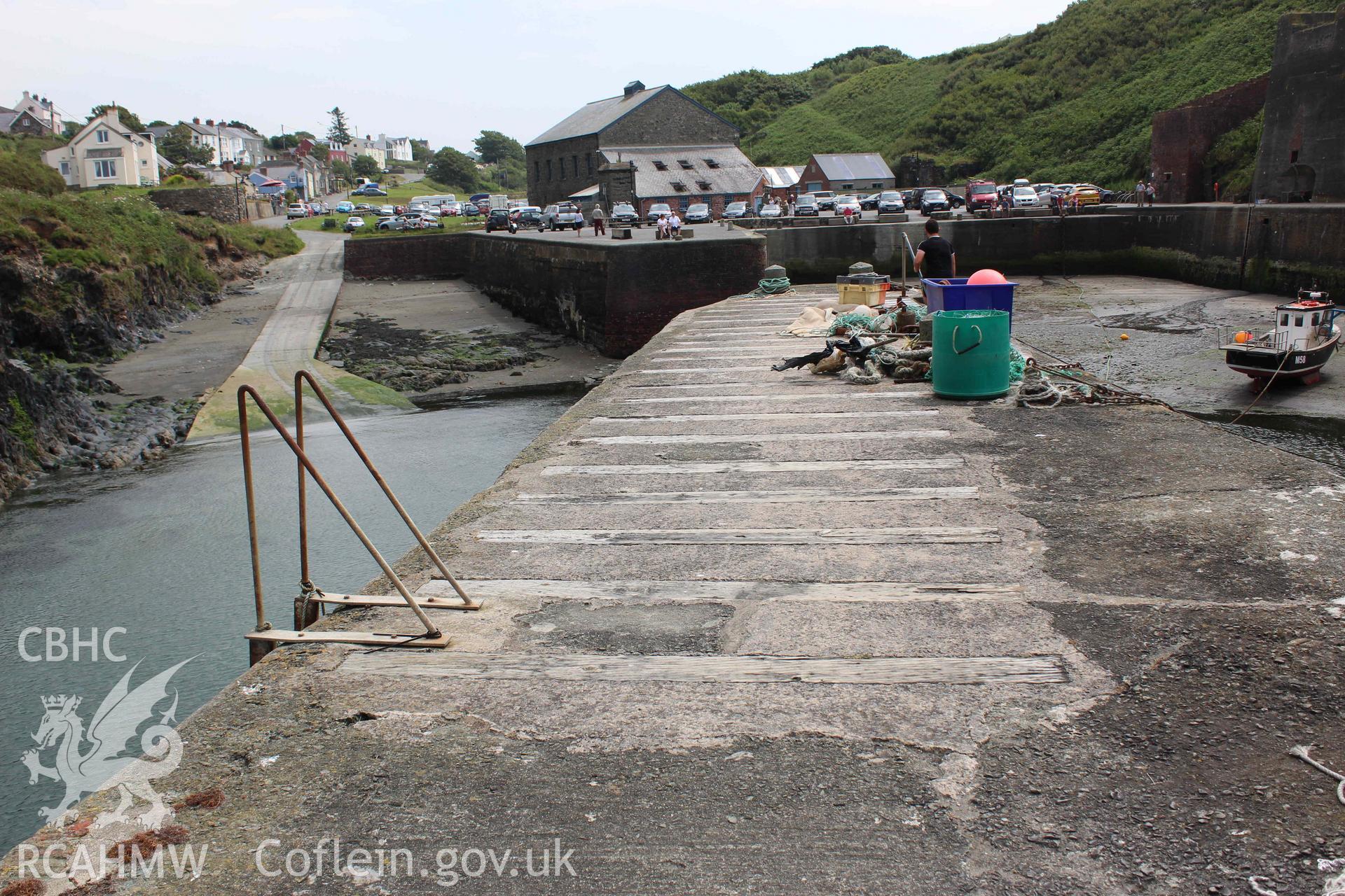 Porthgain Harbour: view back to the village from the western harbour wall.