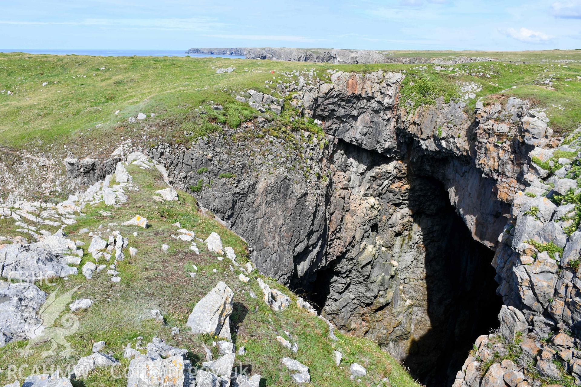 Looking southwest across the blow-hole to the fort interior.