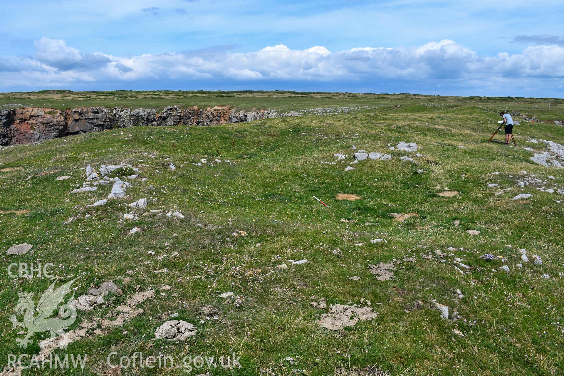 Looking north across the double roundhouse in the fort interior (with scale).
