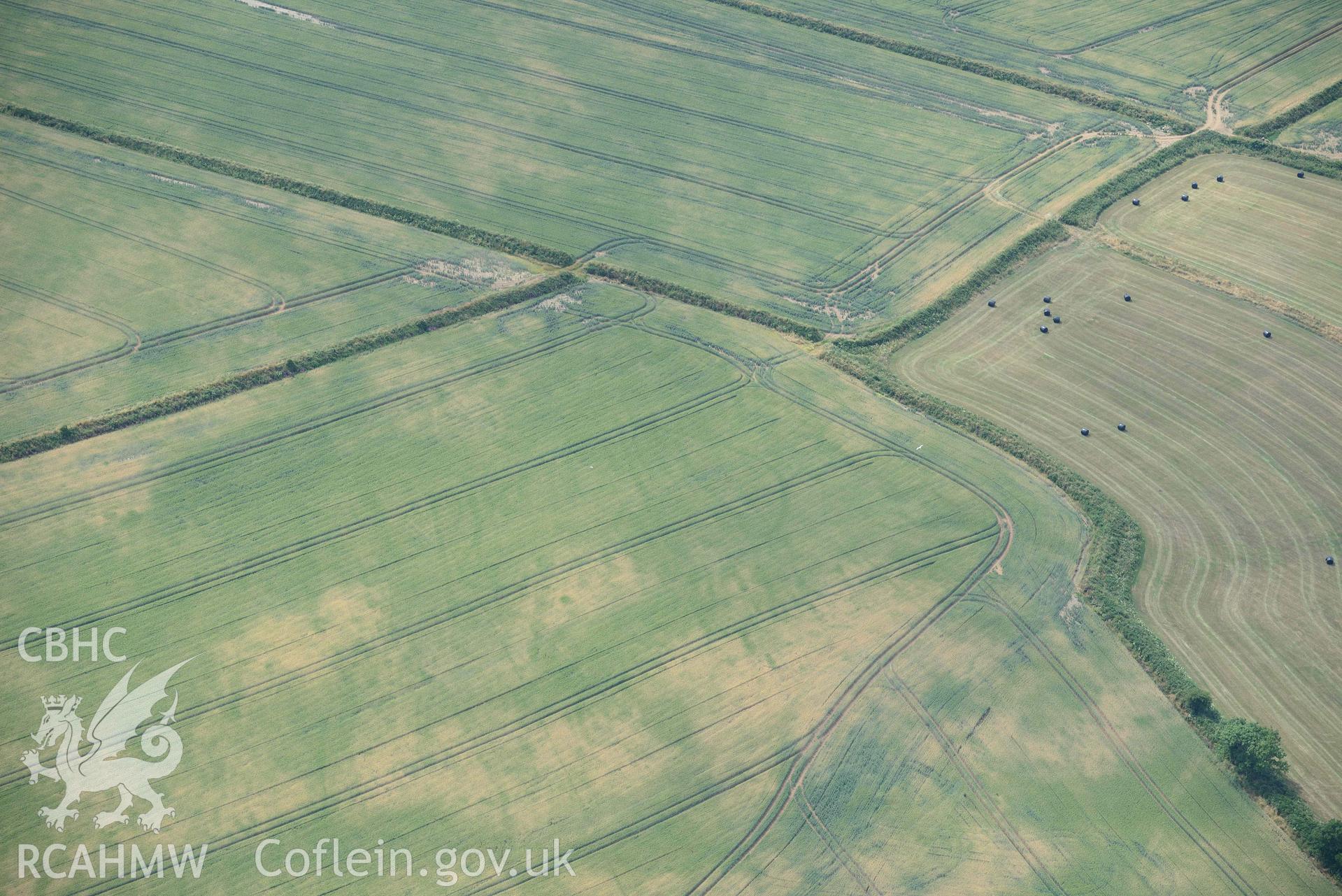 RCAHMW colour oblique aerial photograph of Pant y rhedyn enclosure, Mathry taken on 11 July 2018 by Toby Driver