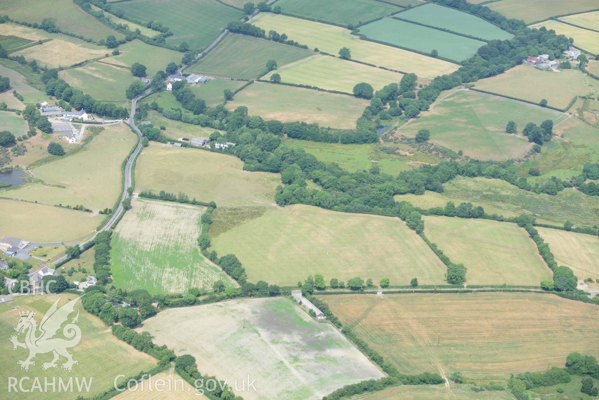 RCAHMW colour oblique aerial photograph of Ffynnon groes or crosswell barrow cemetary taken on 18 July 2018 by Toby Driver