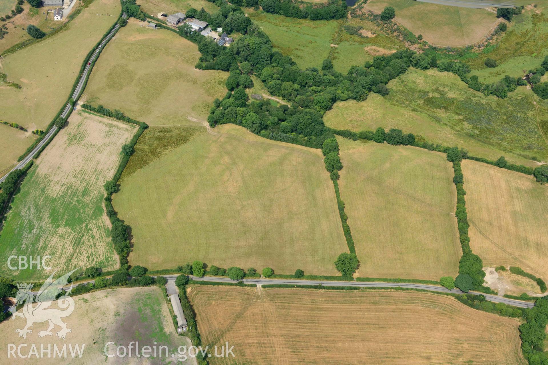 RCAHMW colour oblique aerial photograph of Ffynnon groes or crosswell barrow cemetary taken on 18 July 2018 by Toby Driver