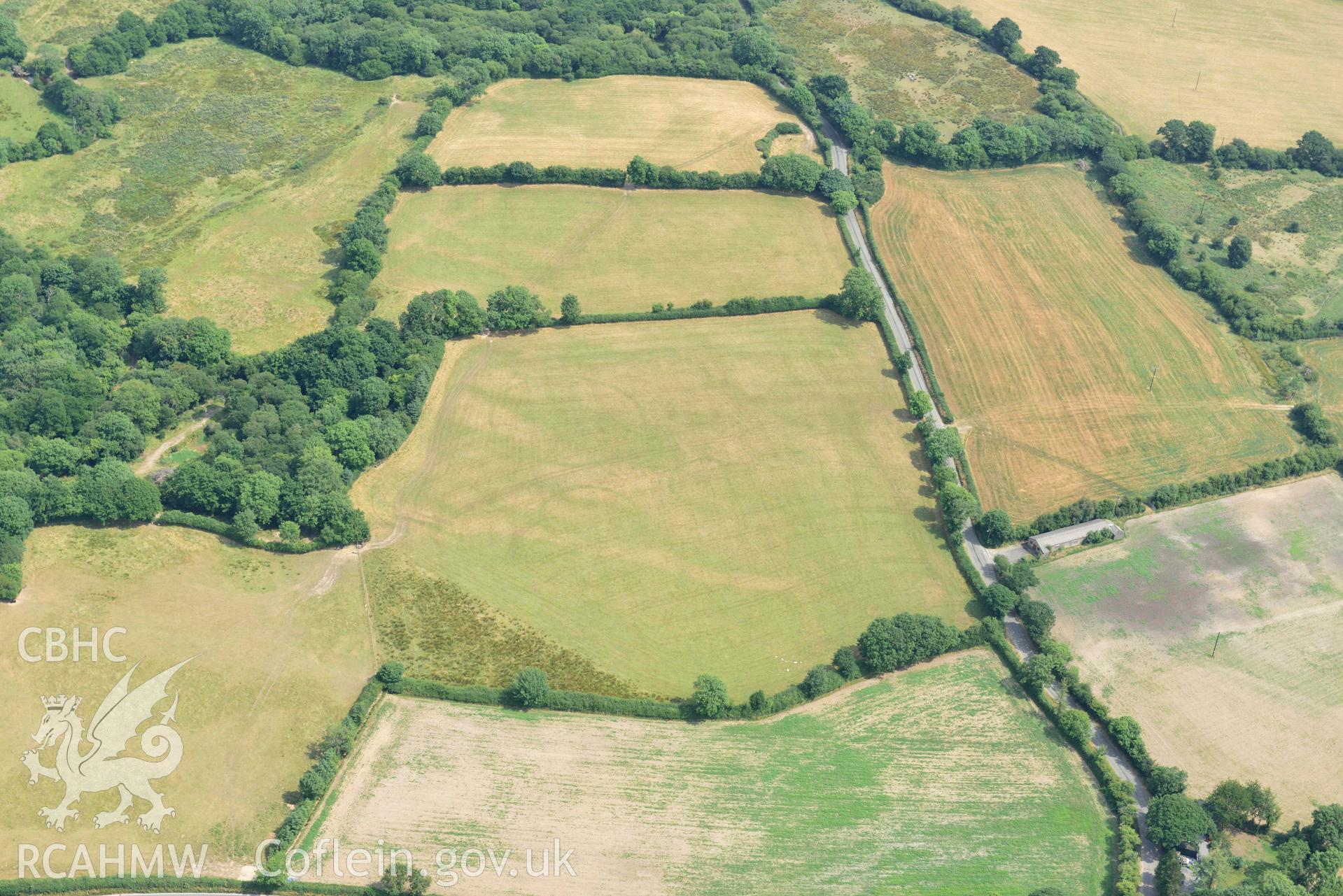RCAHMW colour oblique aerial photograph of Ffynnon groes or crosswell barrow cemetary taken on 18 July 2018 by Toby Driver