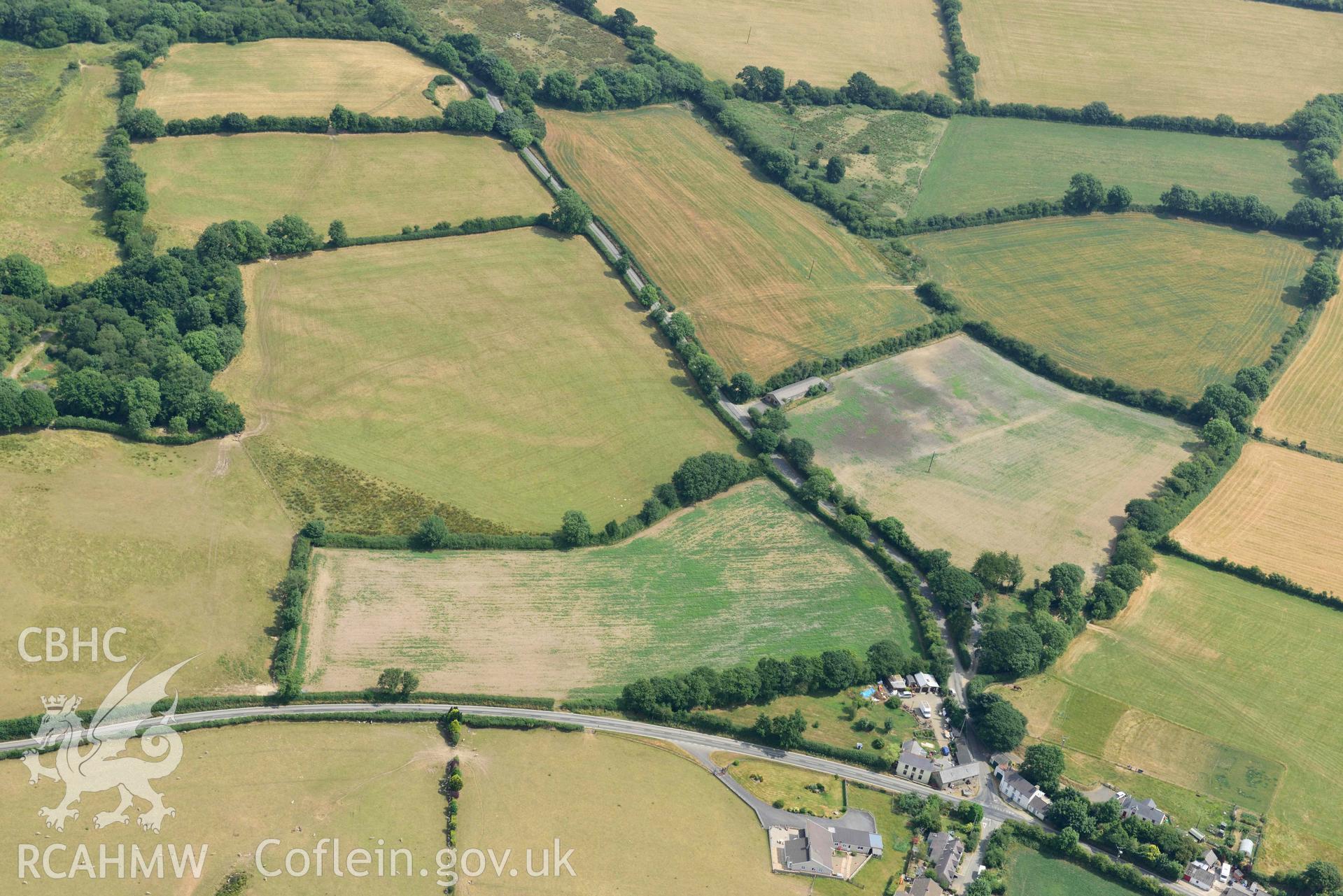 RCAHMW colour oblique aerial photograph of Ffynnon groes or crosswell barrow cemetary taken on 18 July 2018 by Toby Driver