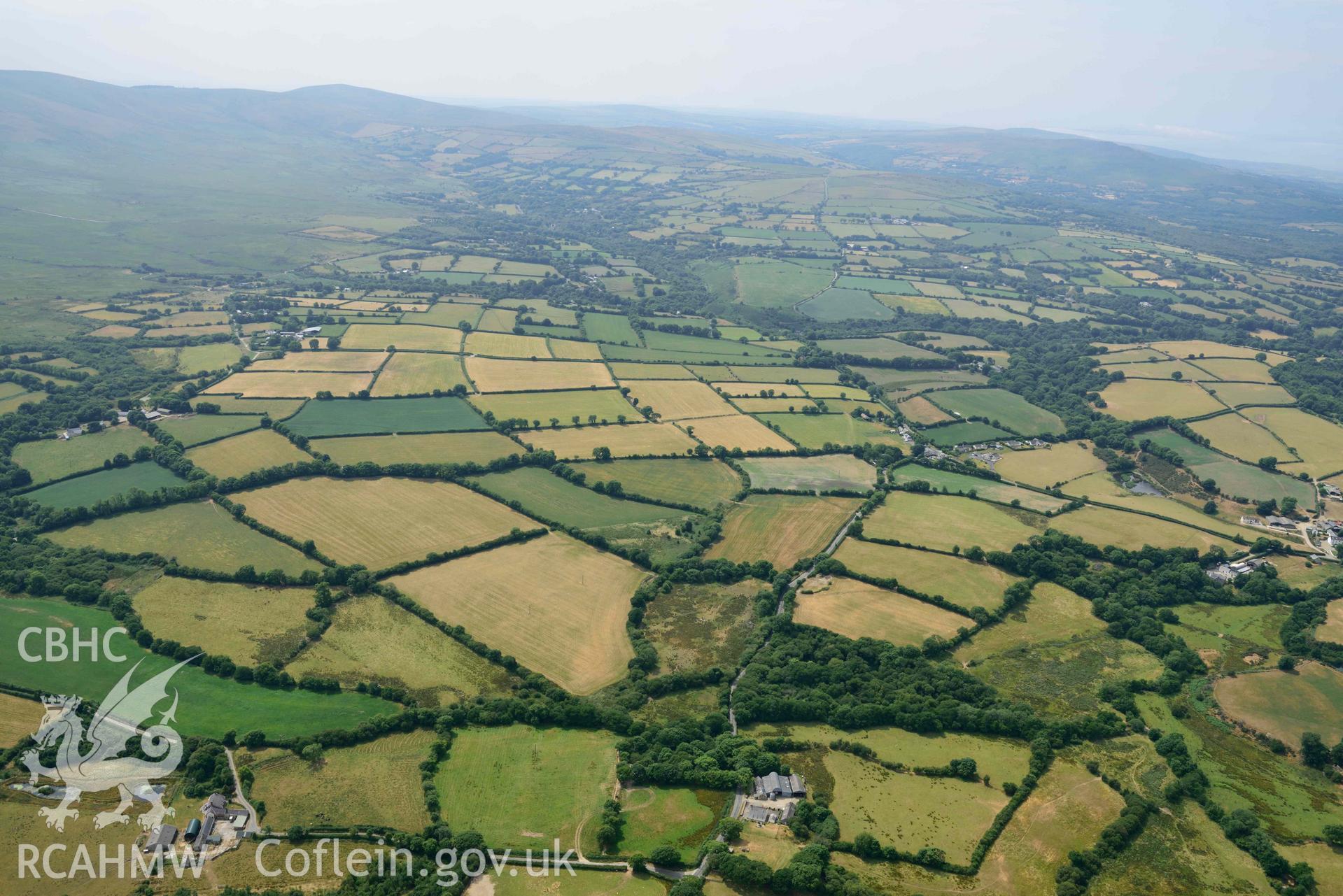 RCAHMW colour oblique aerial photograph of Caerau Crosswell villa and soil mark near Nolton Haven taken on 11 July 2018 by Toby Driver