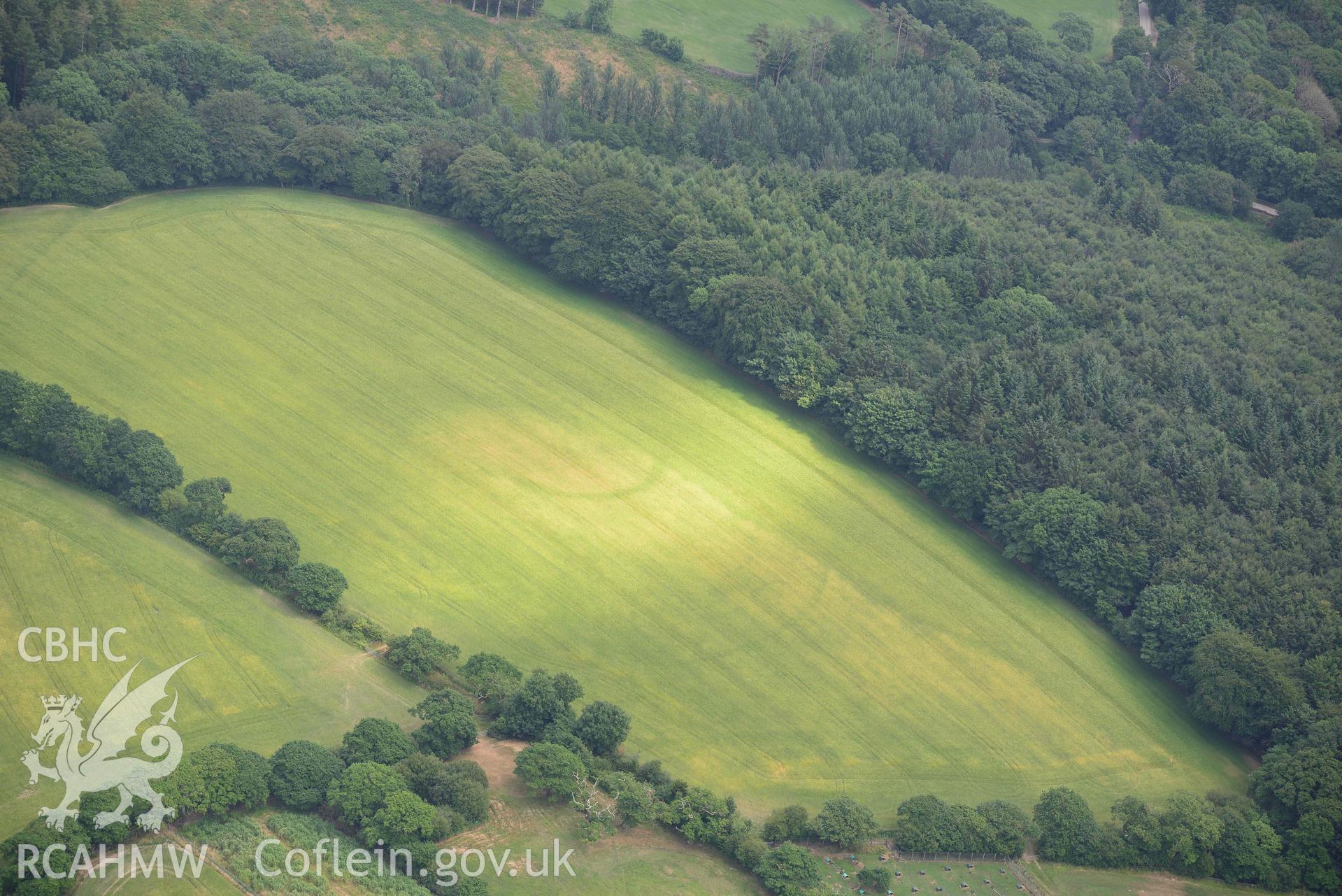 RCAHMW colour oblique aerial photograph of Rosehill defended enclosure taken on 11 July 2018 by Toby Driver