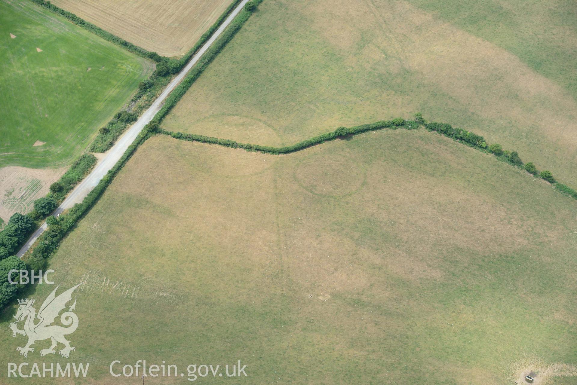 RCAHMW colour oblique aerial photograph of Post coch barrow pair taken on 11 July 2018 by Toby Driver